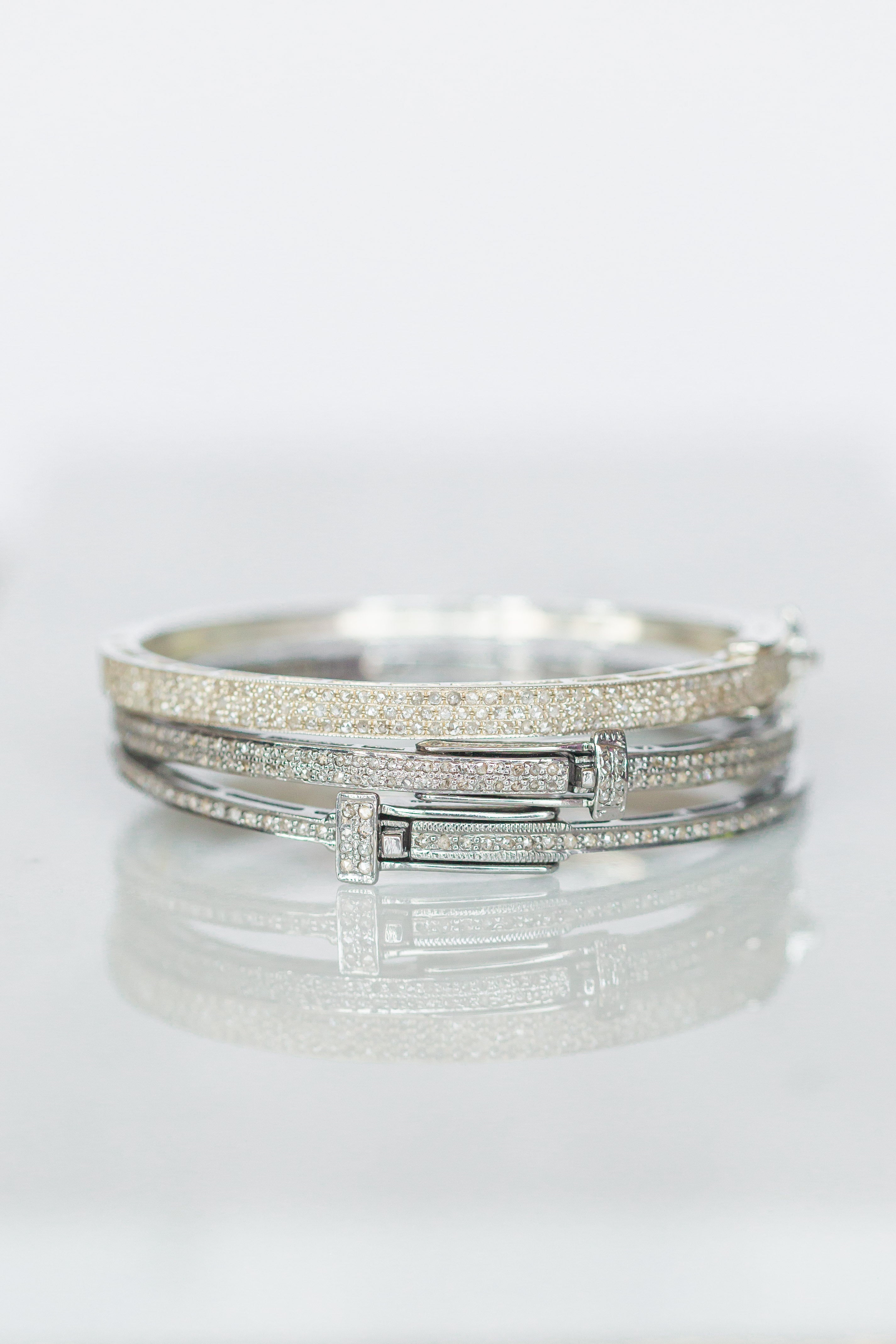 y9129B Silver Half Diamond Row Bracelet