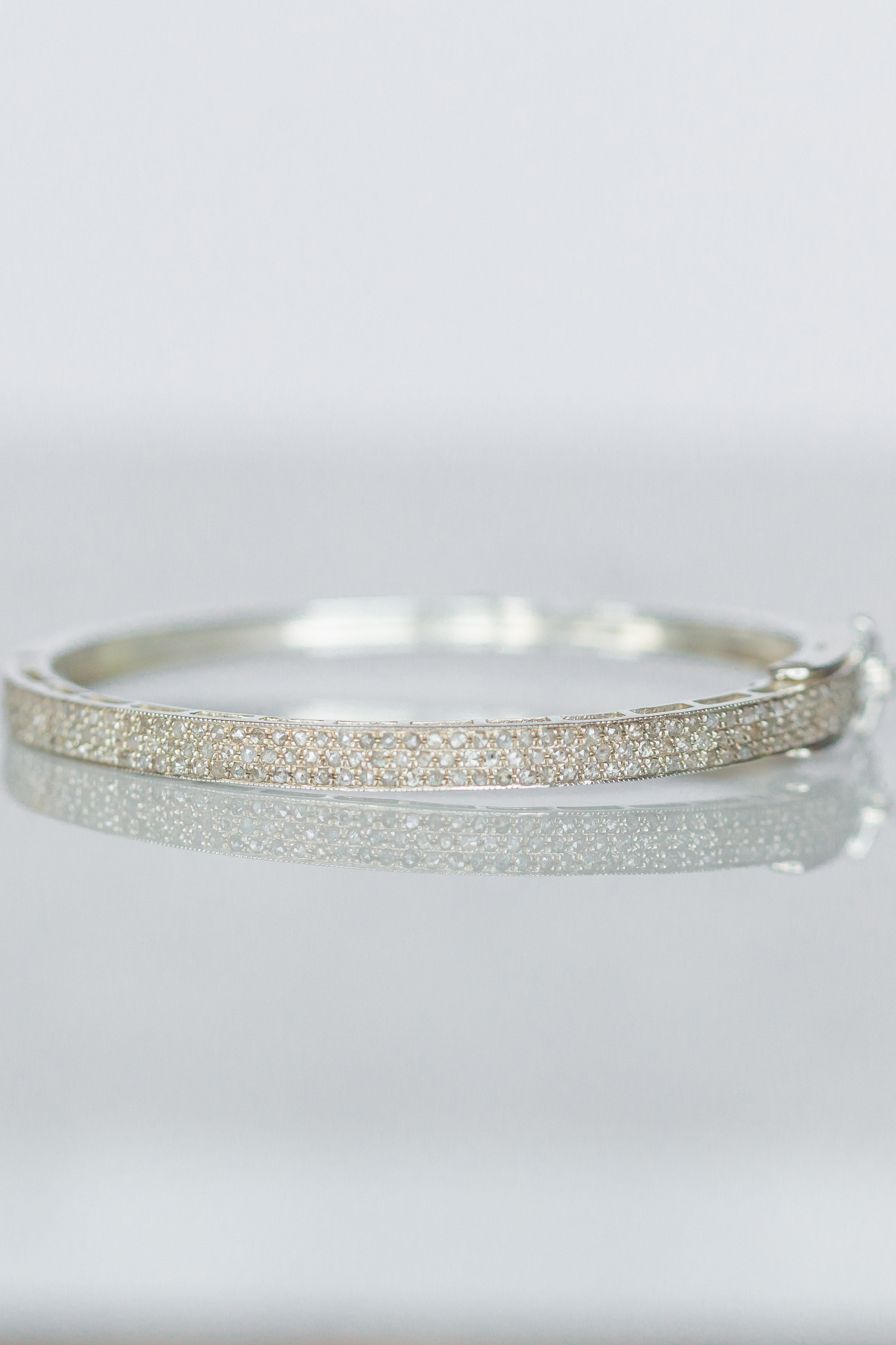 y9129B Silver Half Diamond Row Bracelet