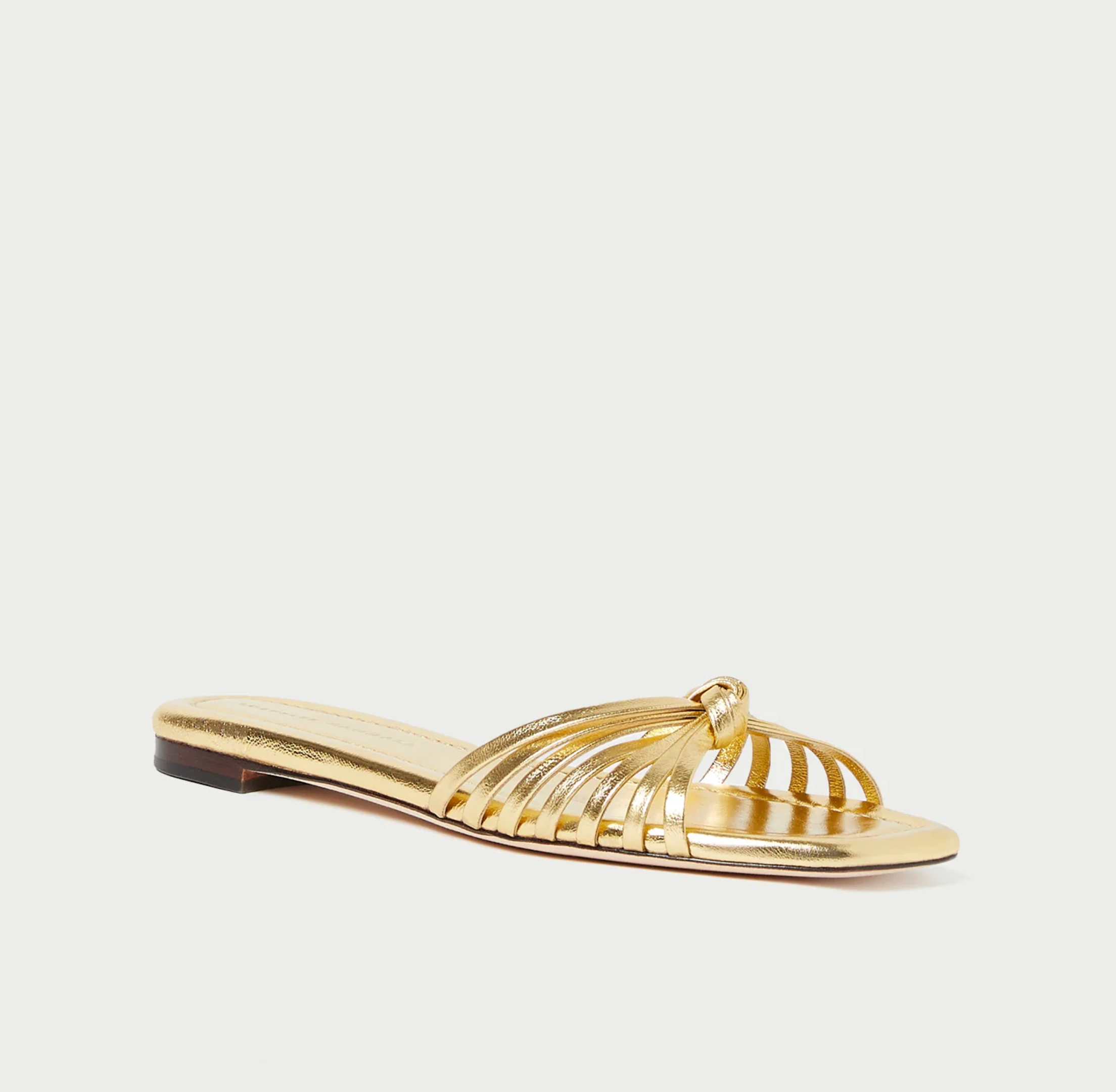 Izzie Leather Knot Flat Sandal-Gold