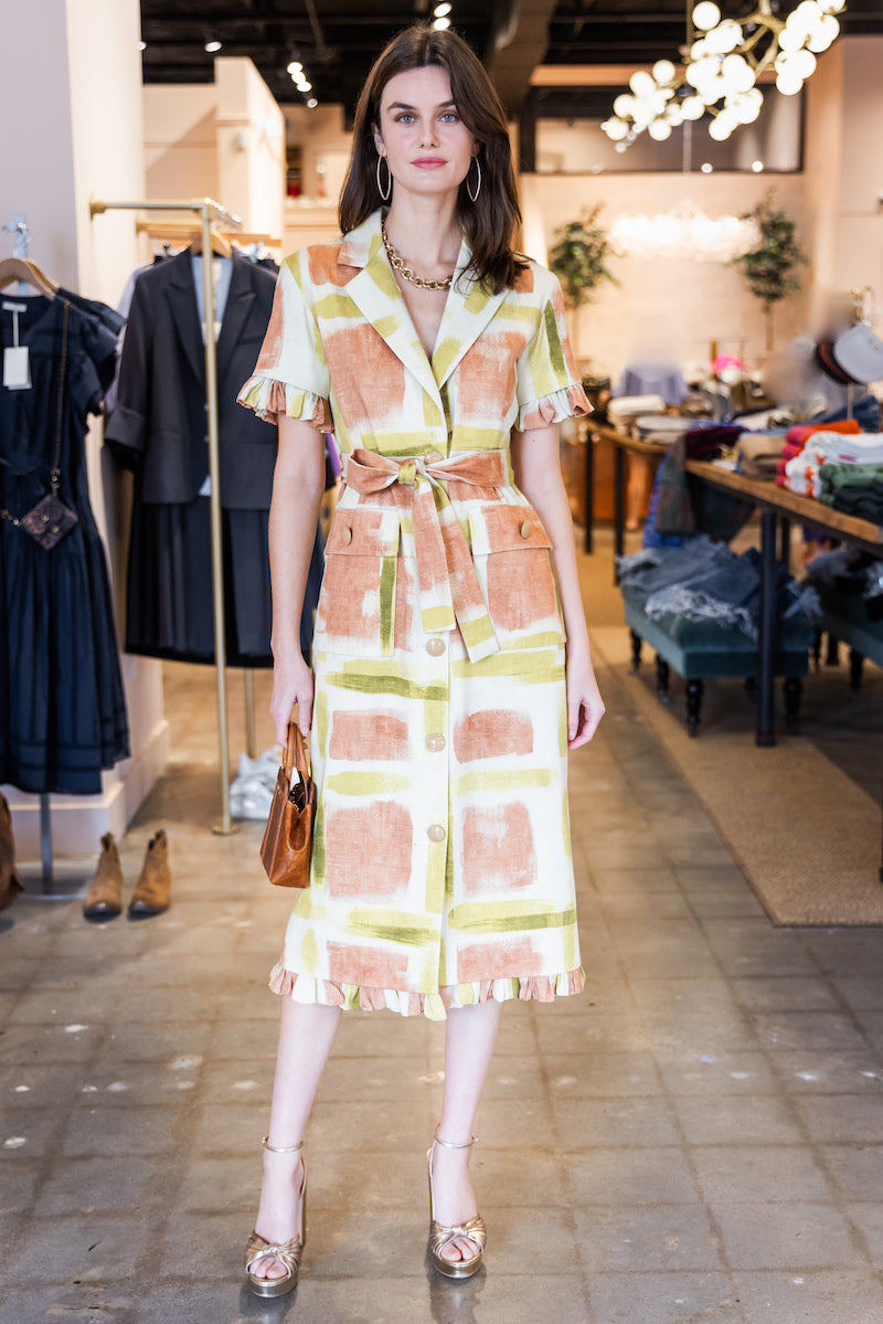 Arbena Midi Dress - Yellow Brushstroke