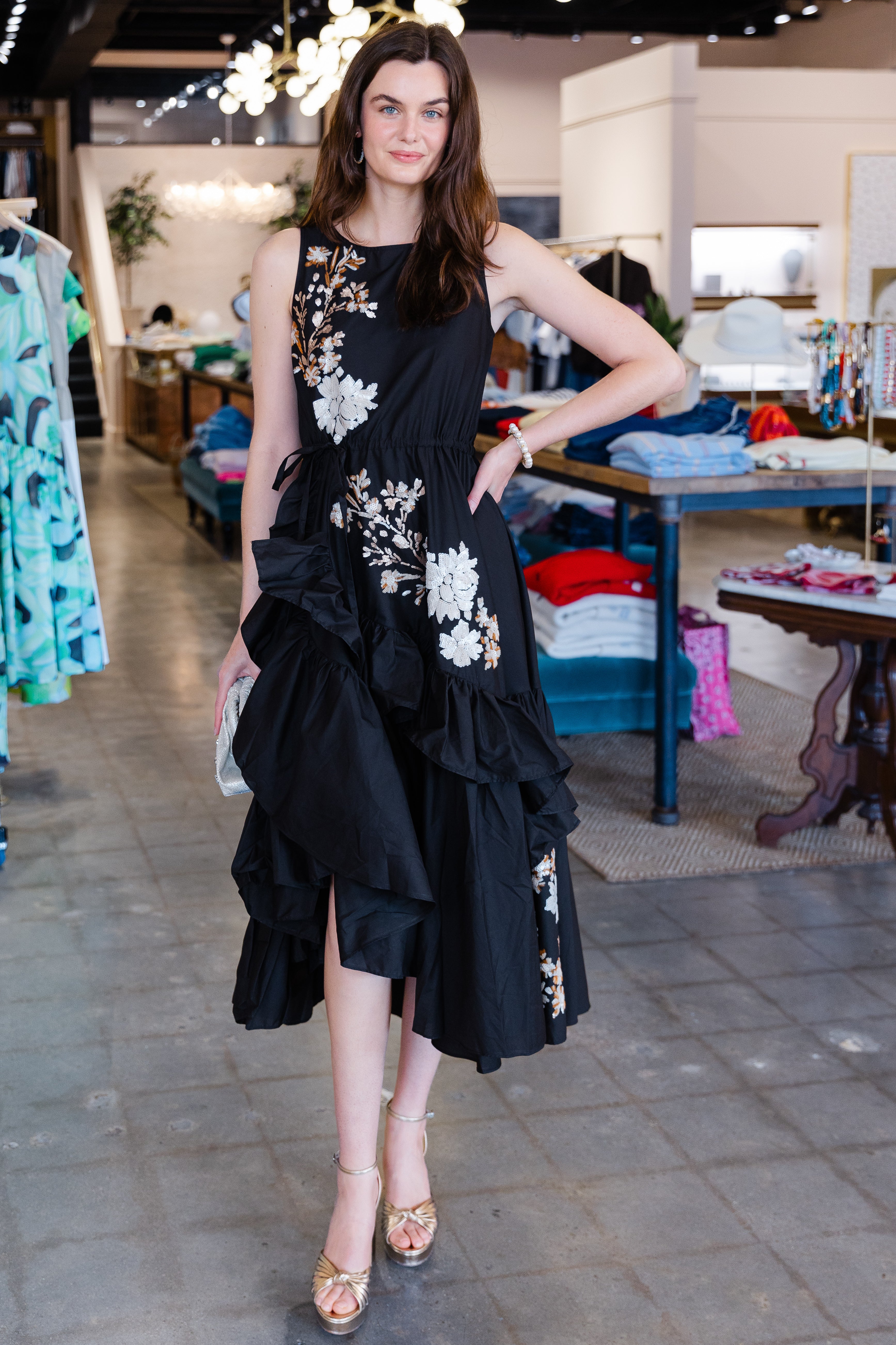 Asymmetrical Ruffle Dress - Black