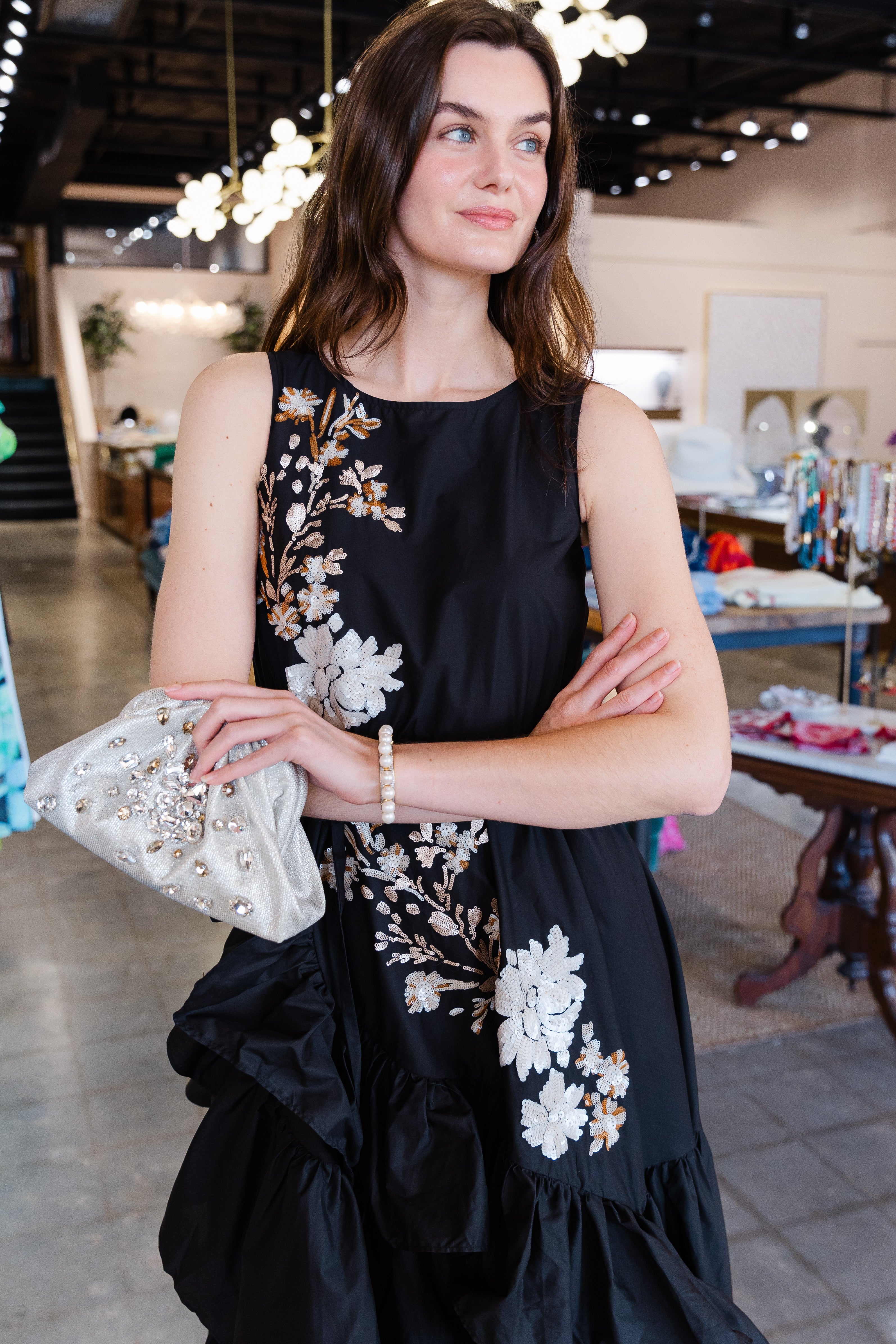 Asymmetrical Ruffle Dress - Black