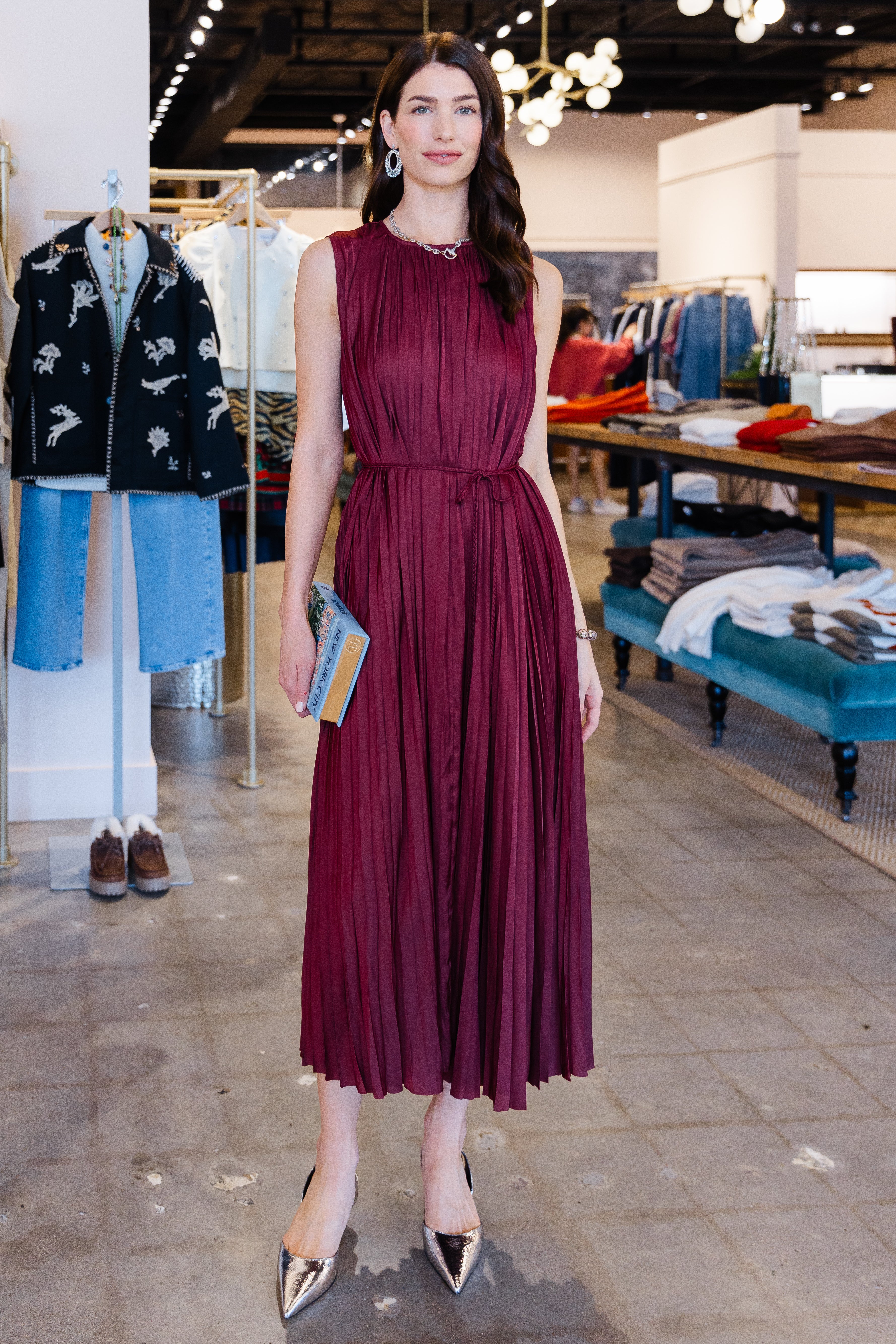 Fianna Pleated SL Midi Dress - Claret
