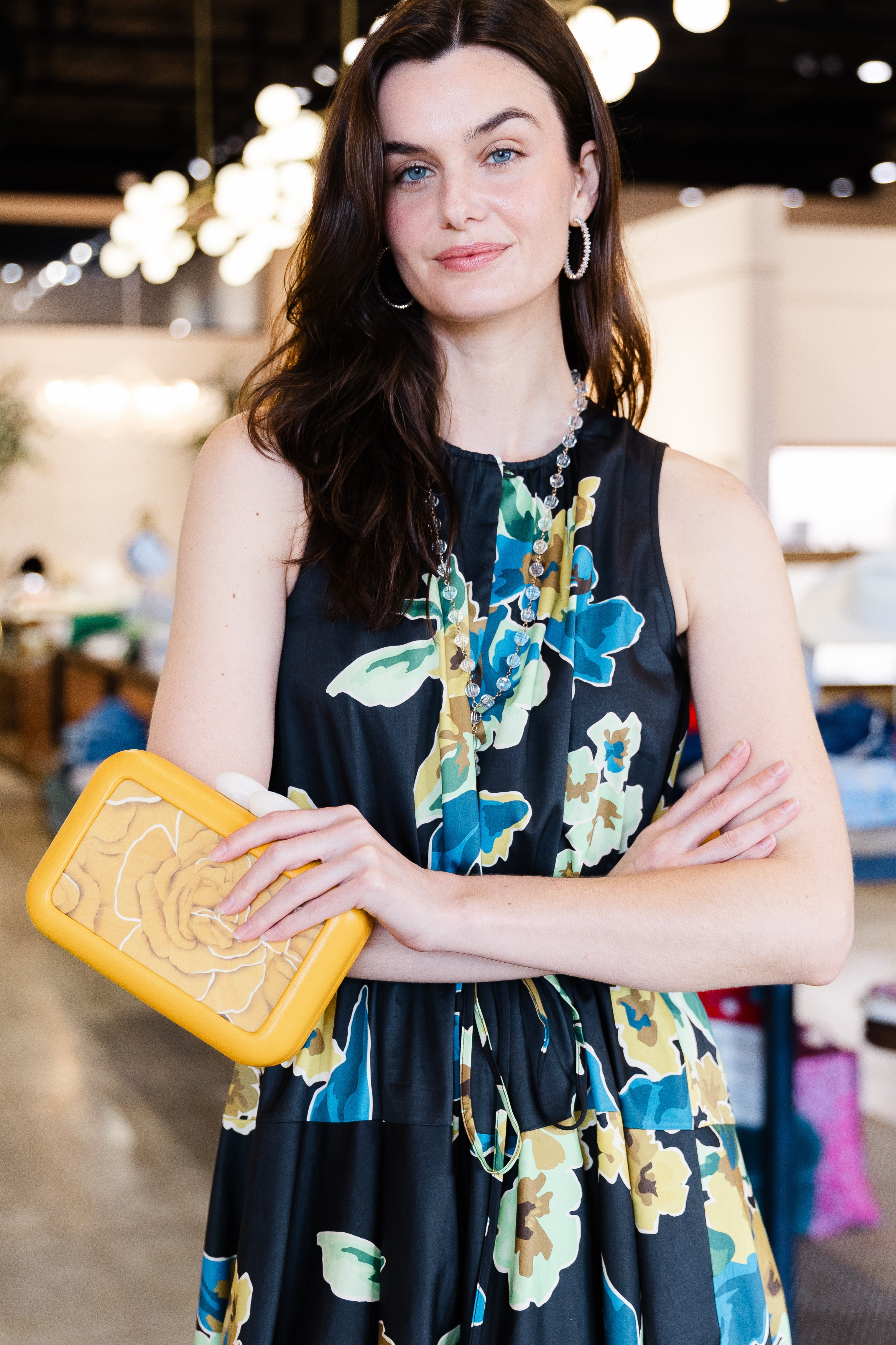 Sleeveless Floral Print Midi Dress - Black