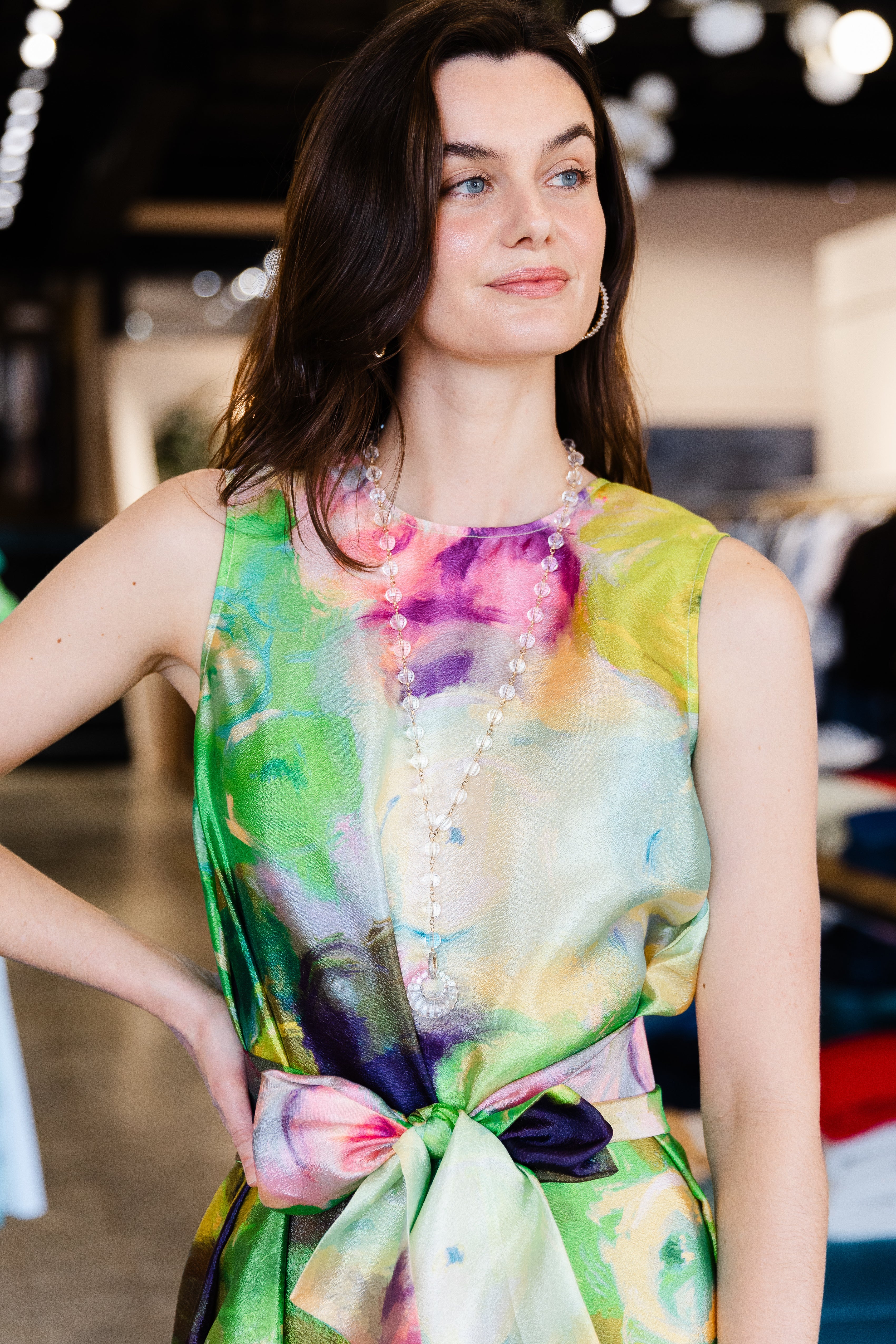 Watercolor Print Midi Shift Dress - Green