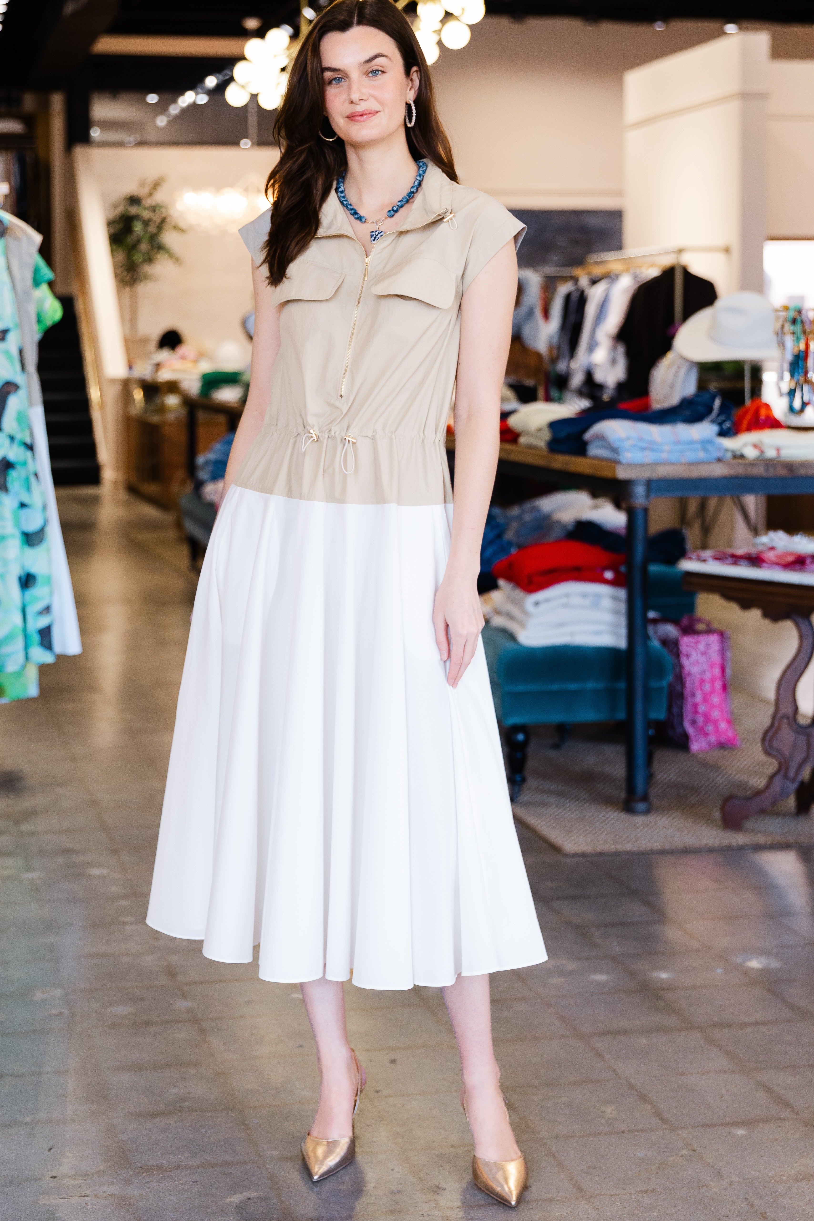 Colorblock Midi Dress - Sand