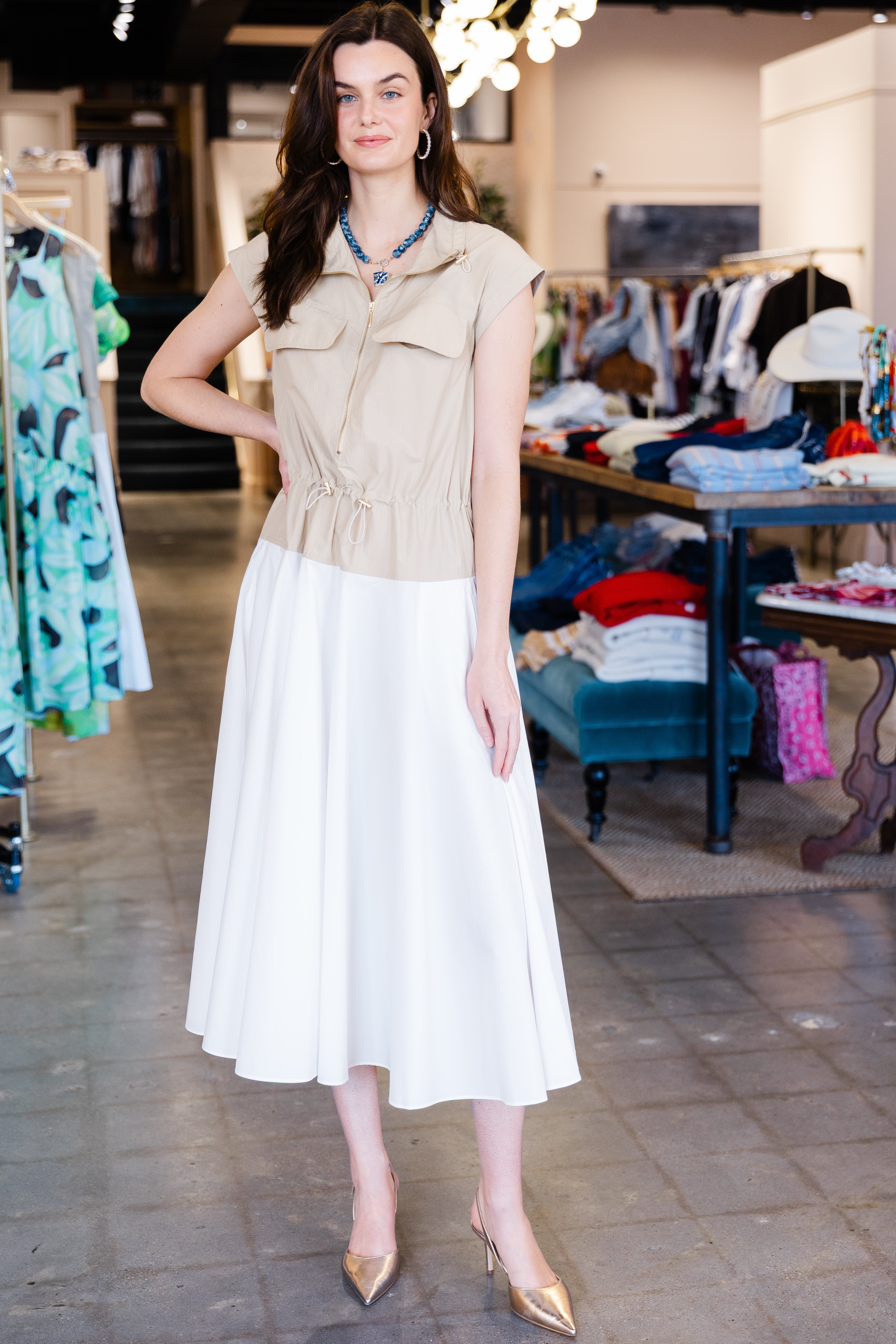 Colorblock Midi Dress - Sand