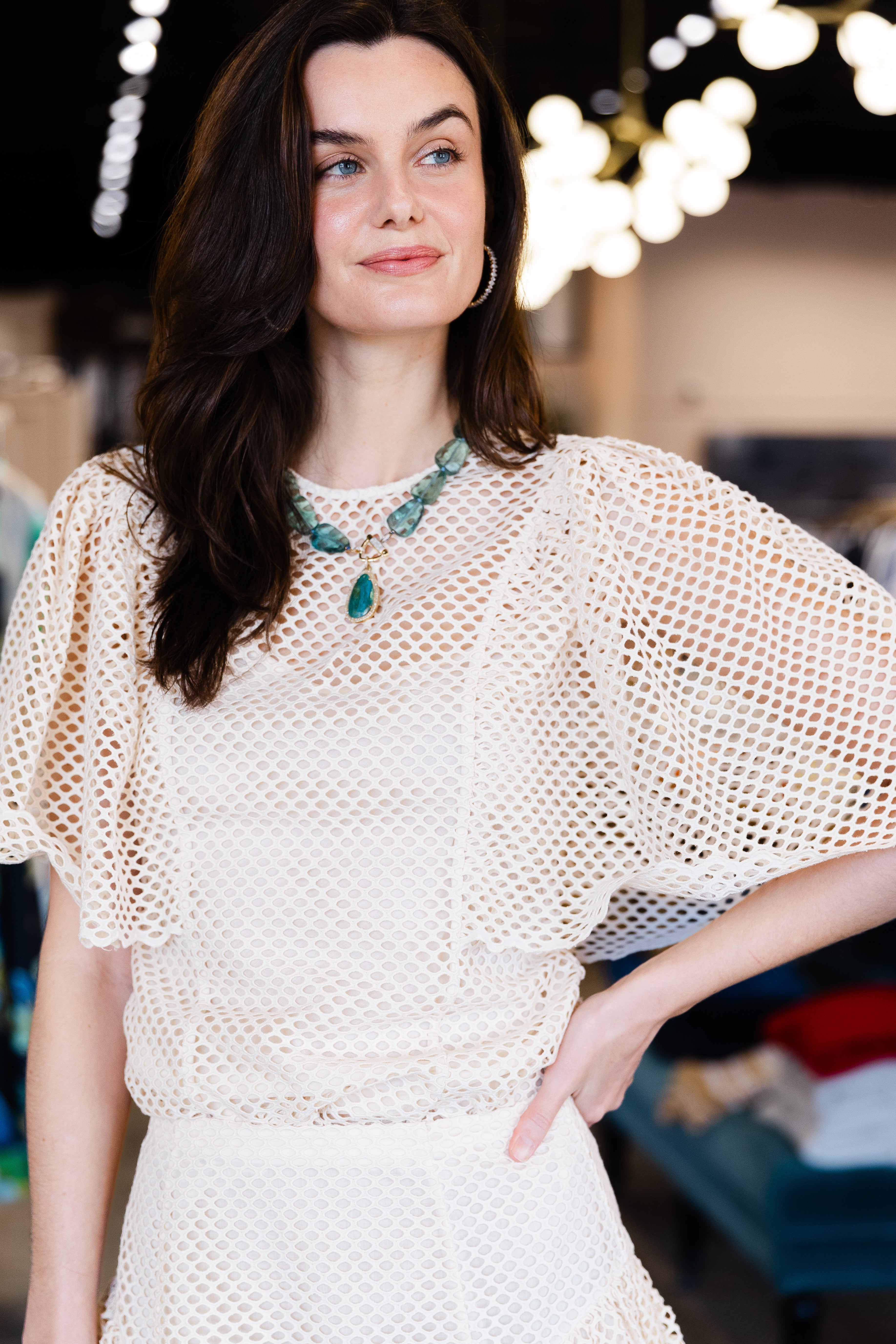 Hera SS Eyelet Cotton Top - Cowrie