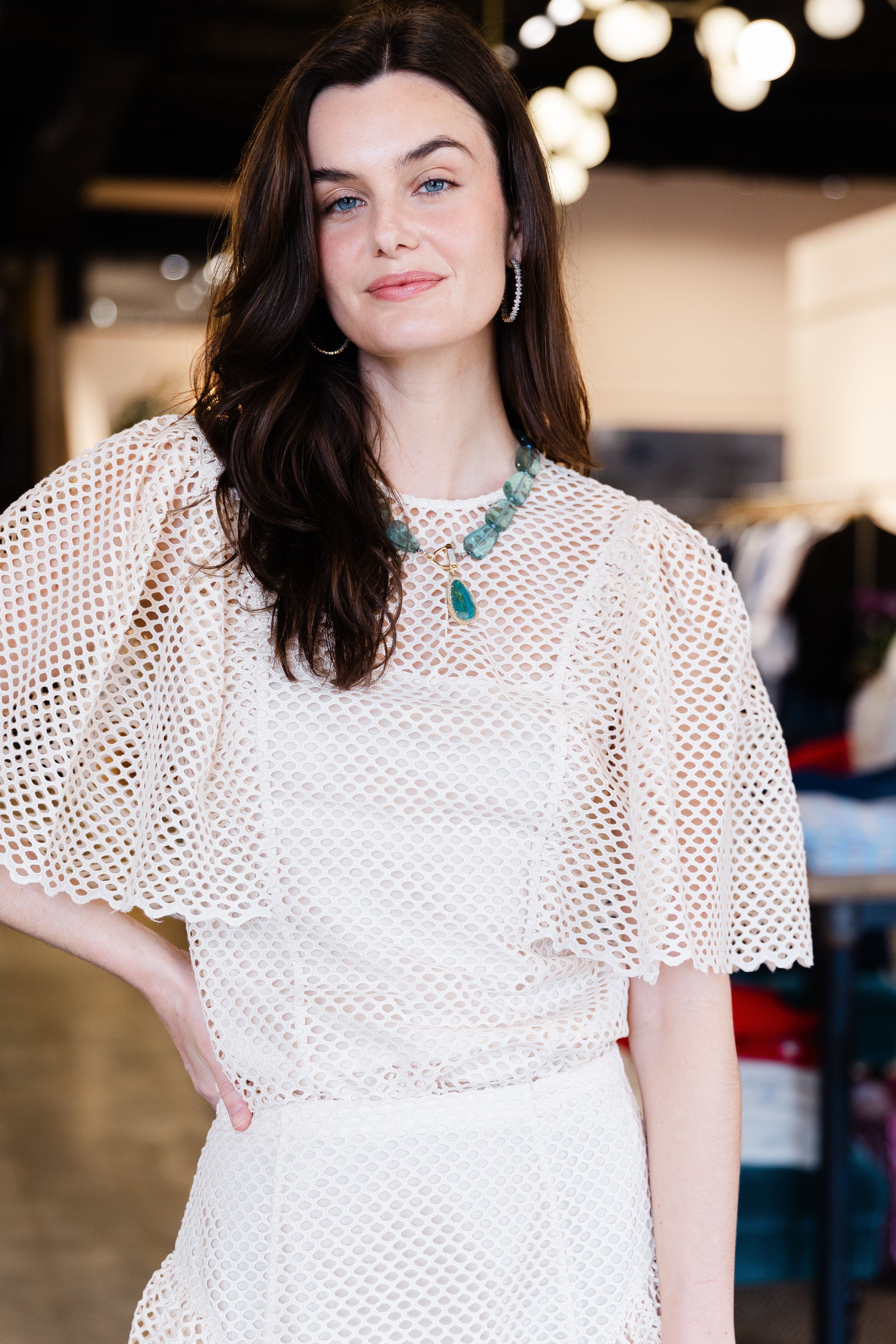 Hera SS Eyelet Cotton Top - Cowrie