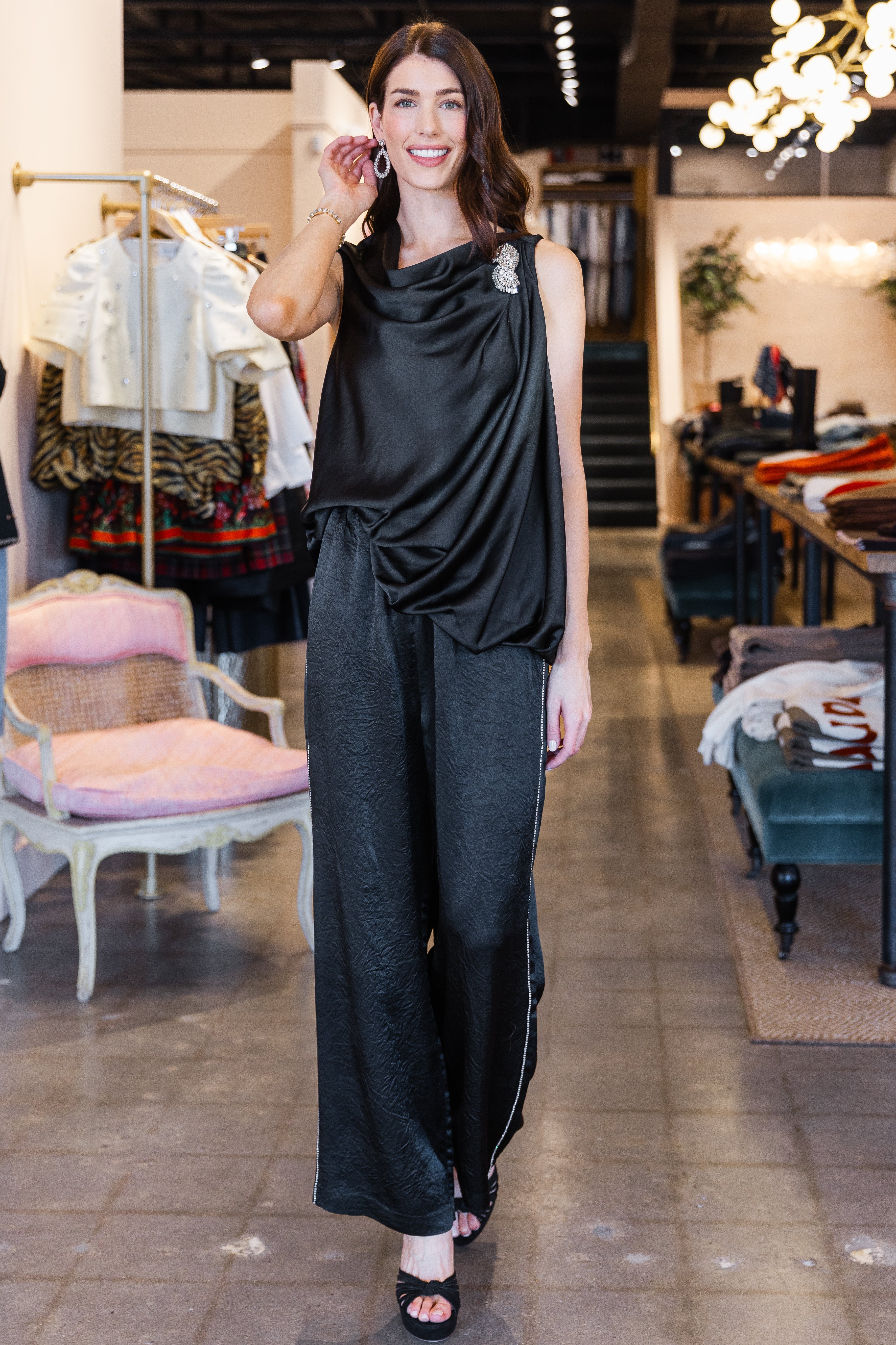 Henrik Draped Blouse - Black