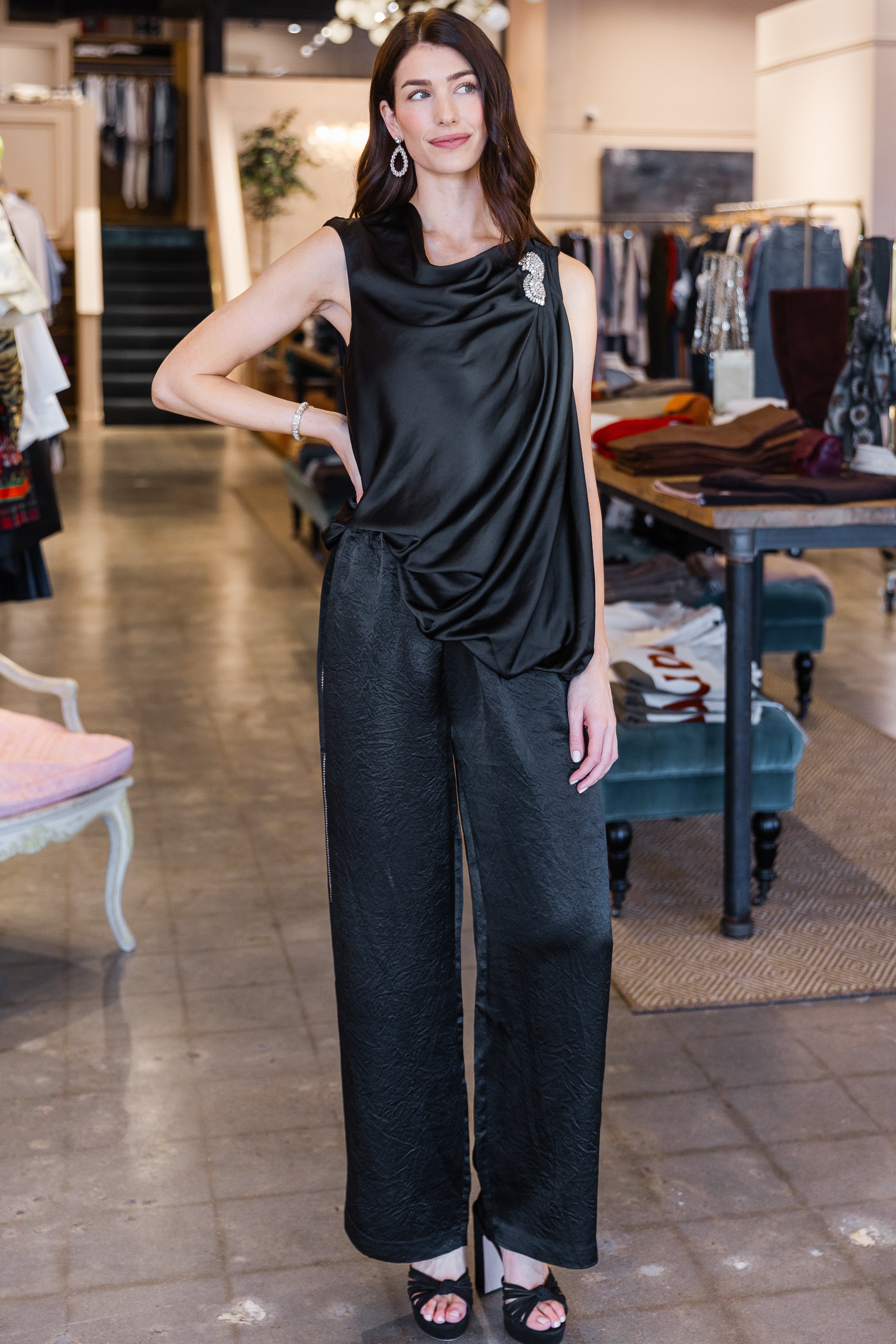 Henrik Draped Blouse - Black
