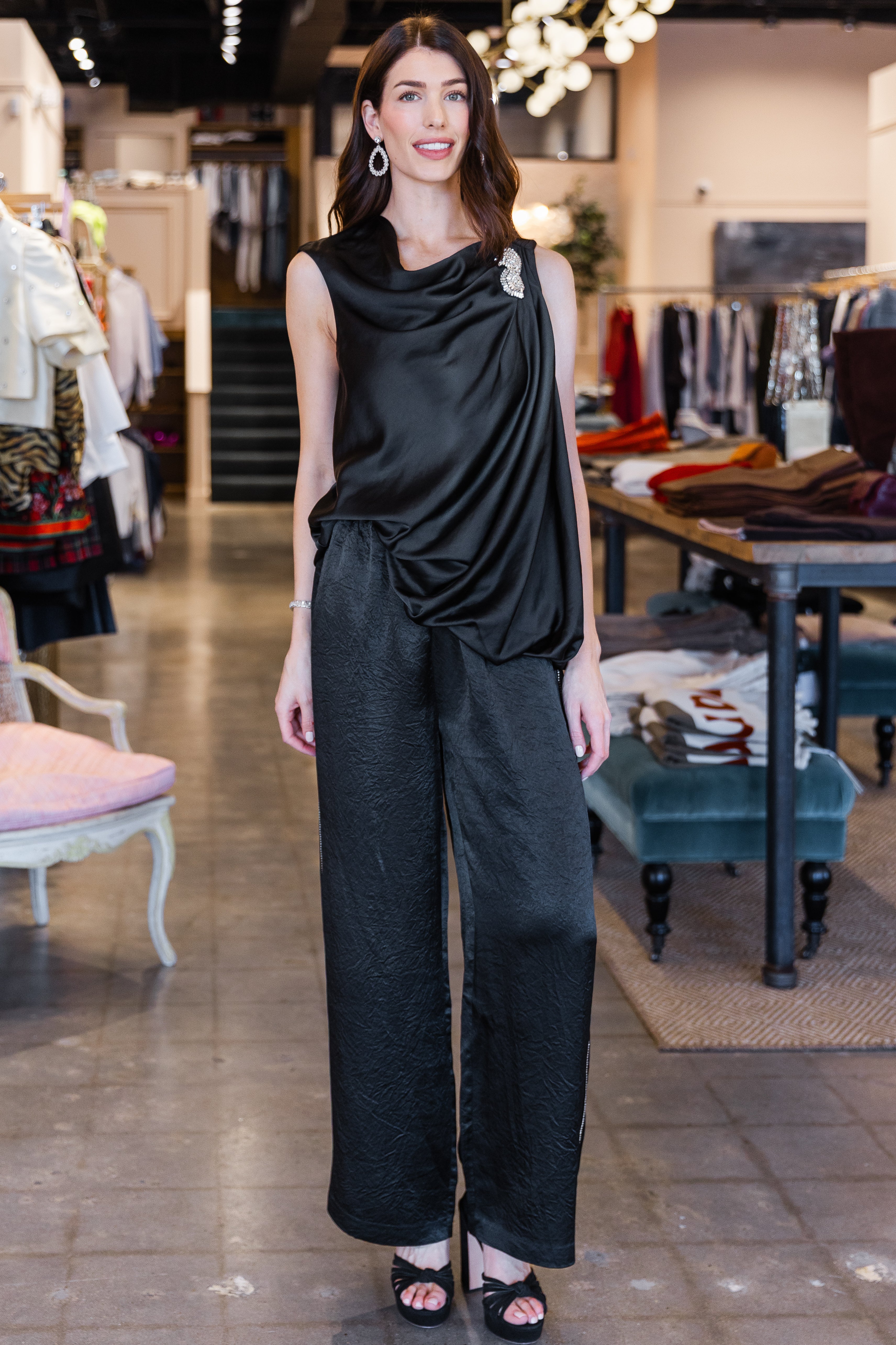 Henrik Draped Blouse - Black