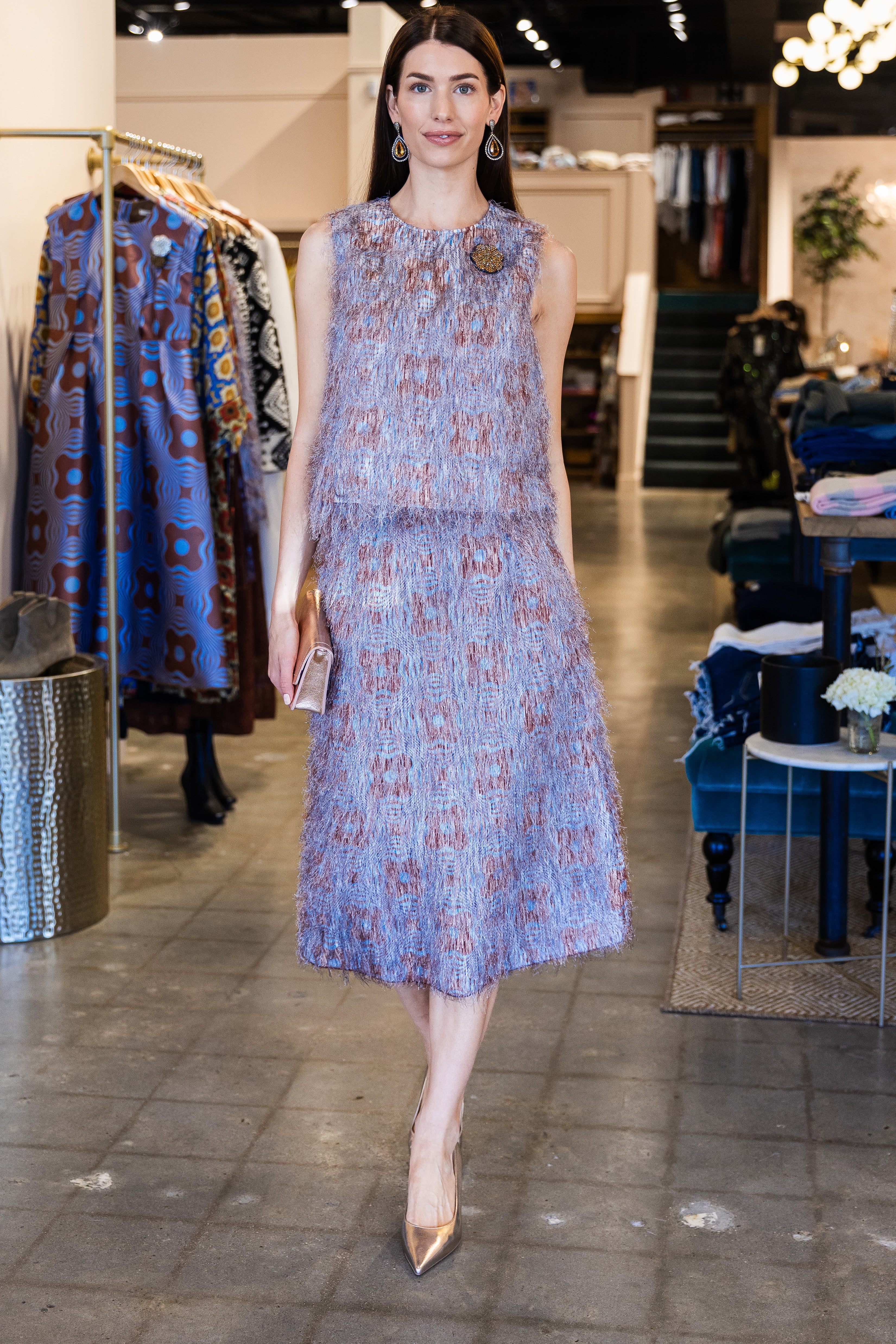 Sleeveless Print Top - Nordic Blue