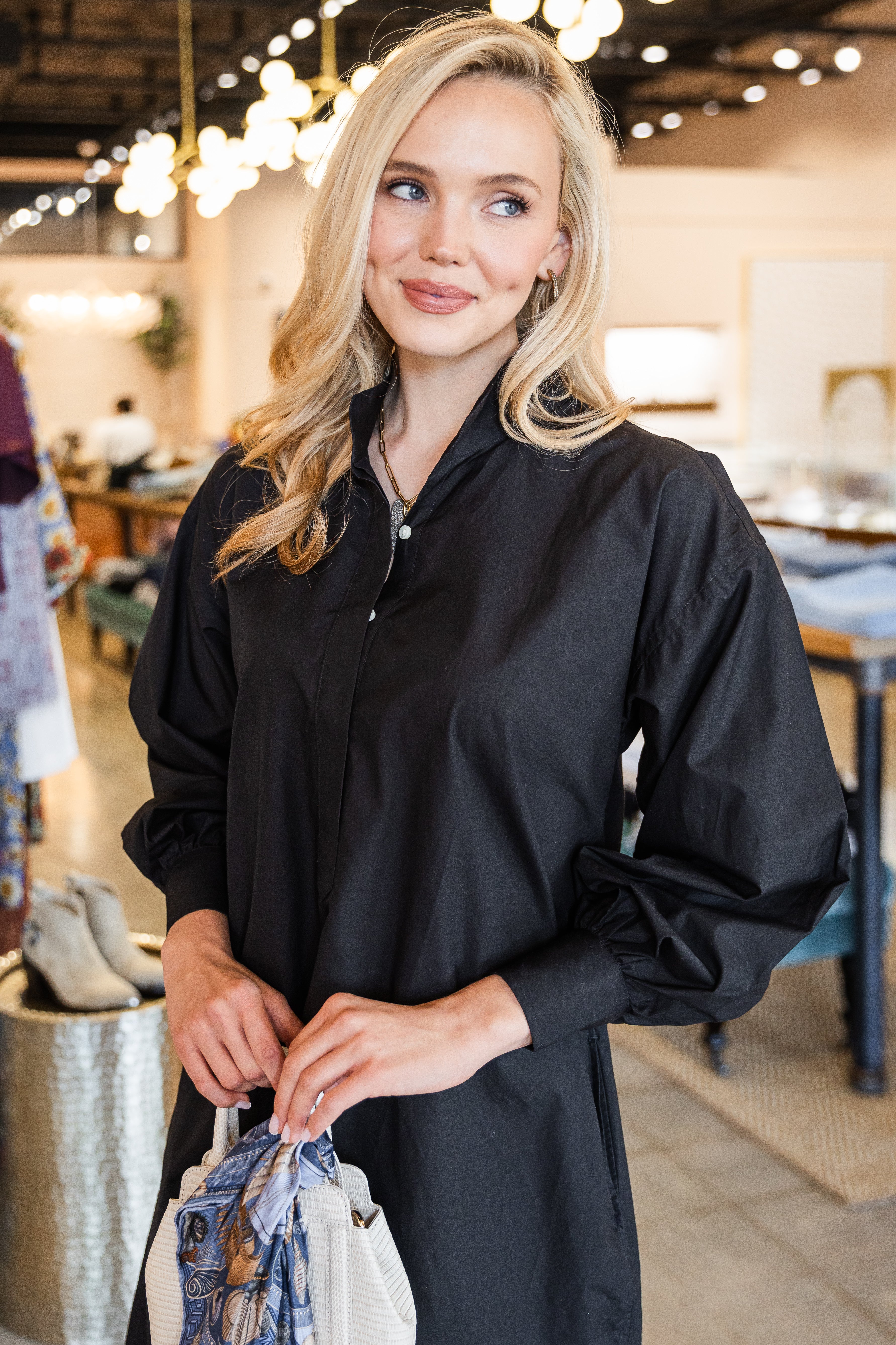 Anaya Popover Dress - Black Poplin