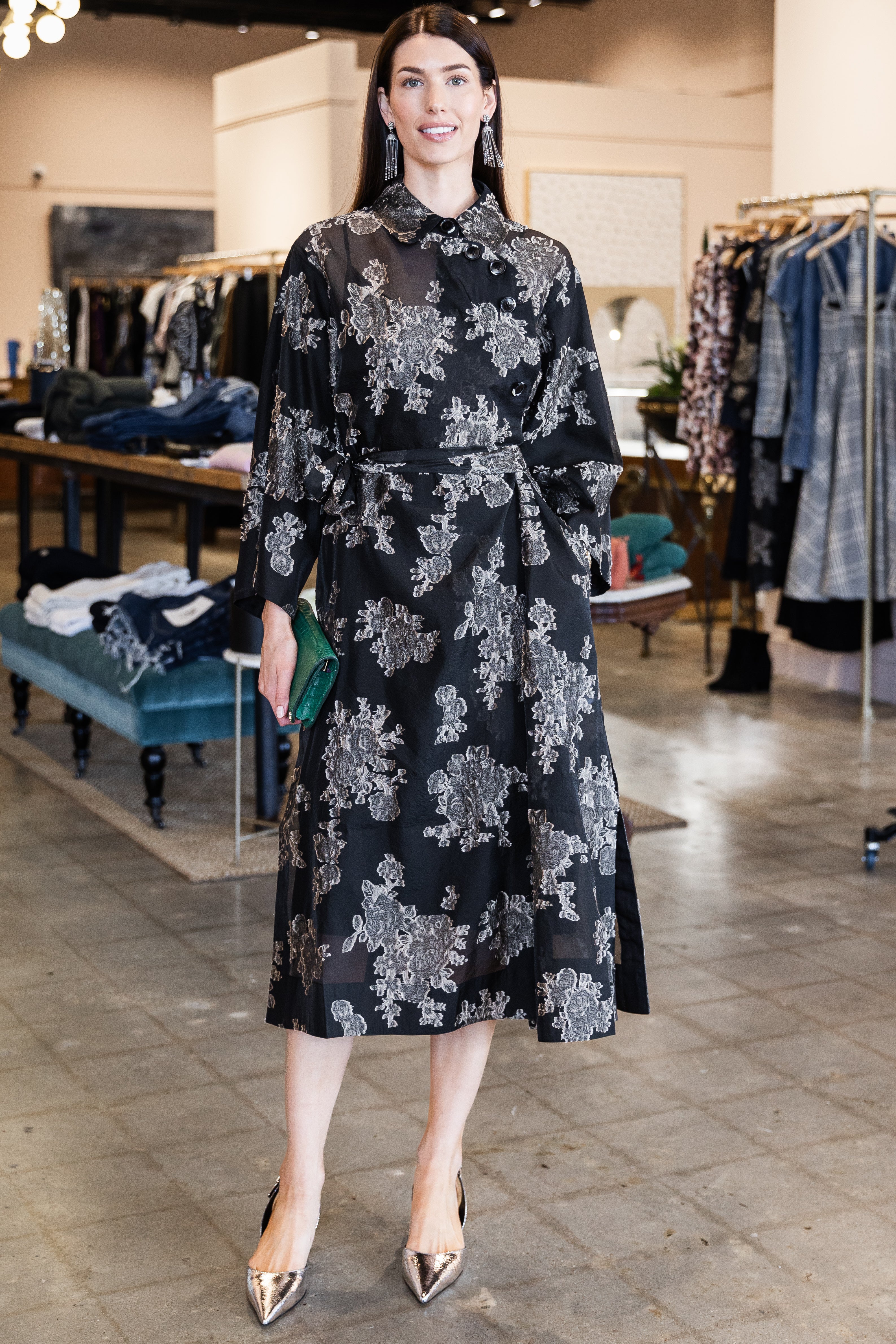 Printed Long Kimono - Black