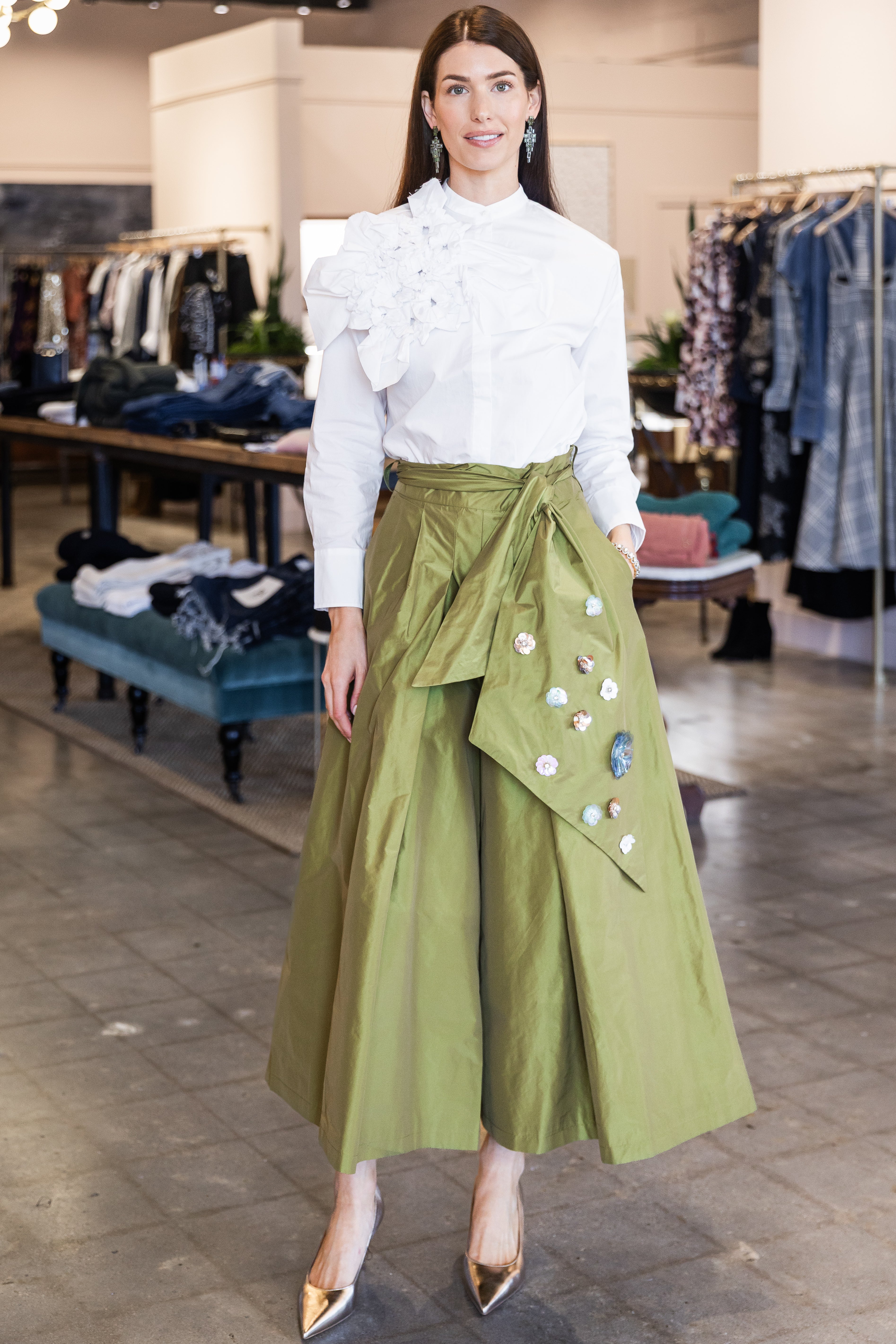 Taffeta Midi Skirt - Olive