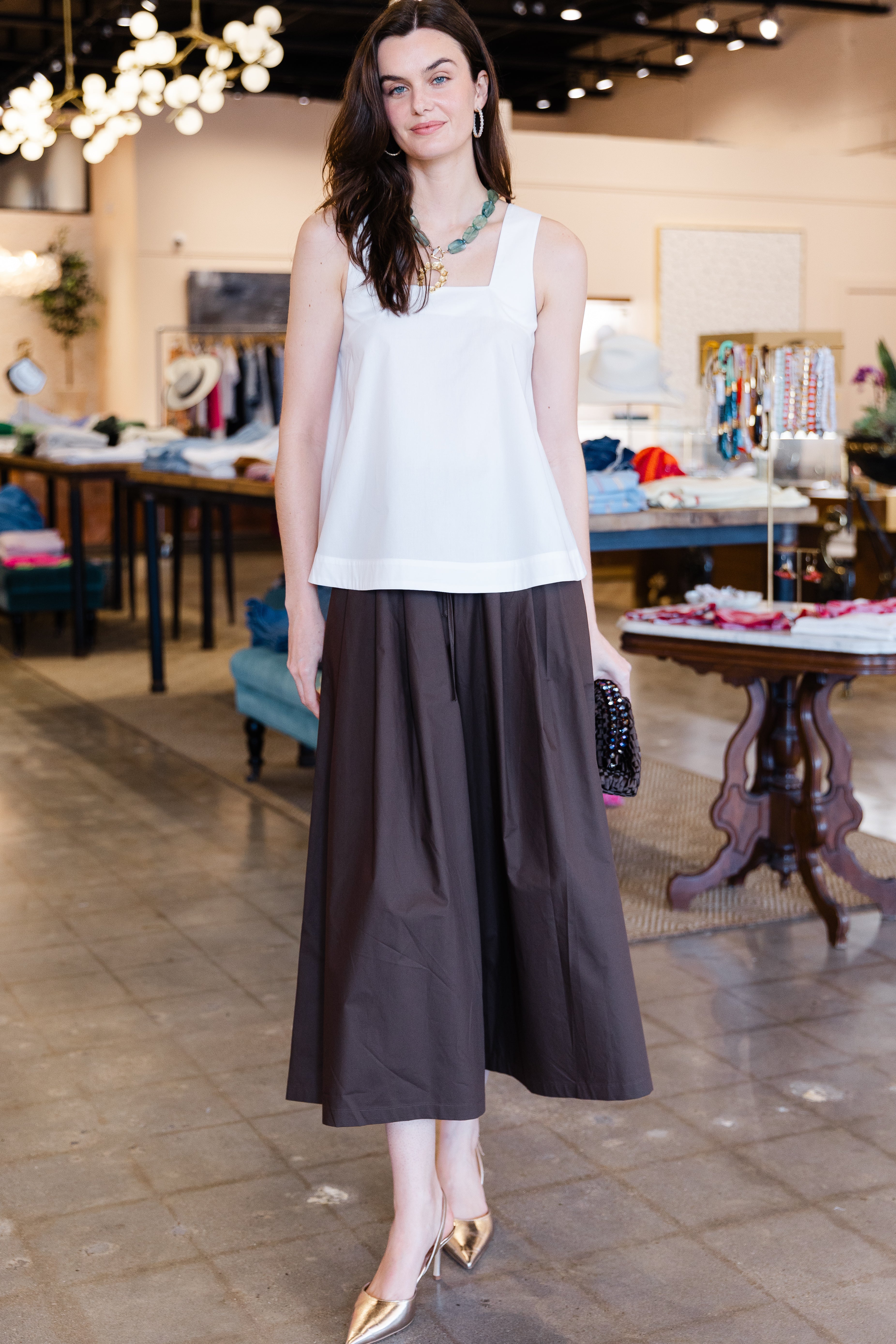 Square Neck Sleeveless Top - White