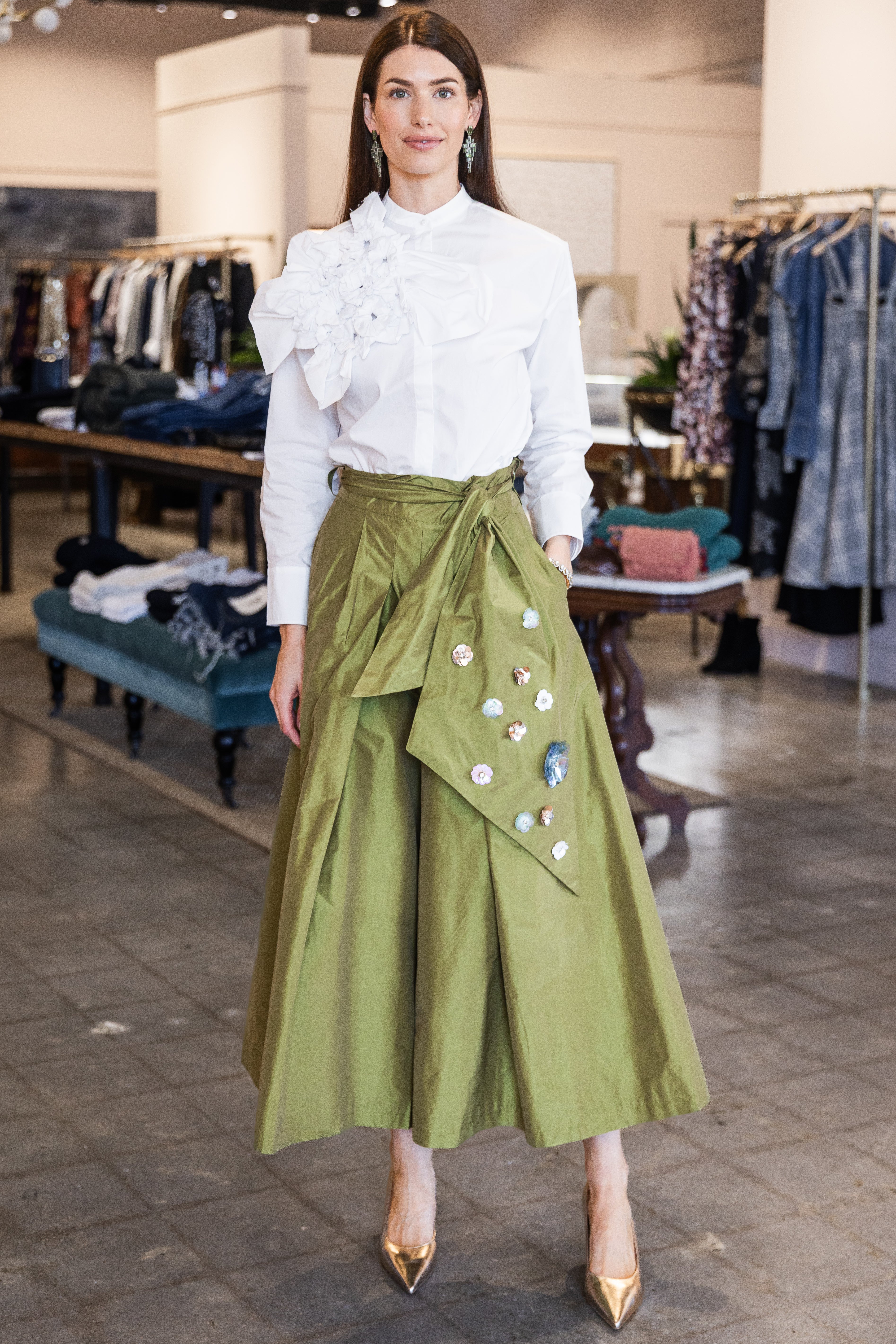 Taffeta Midi Skirt - Olive