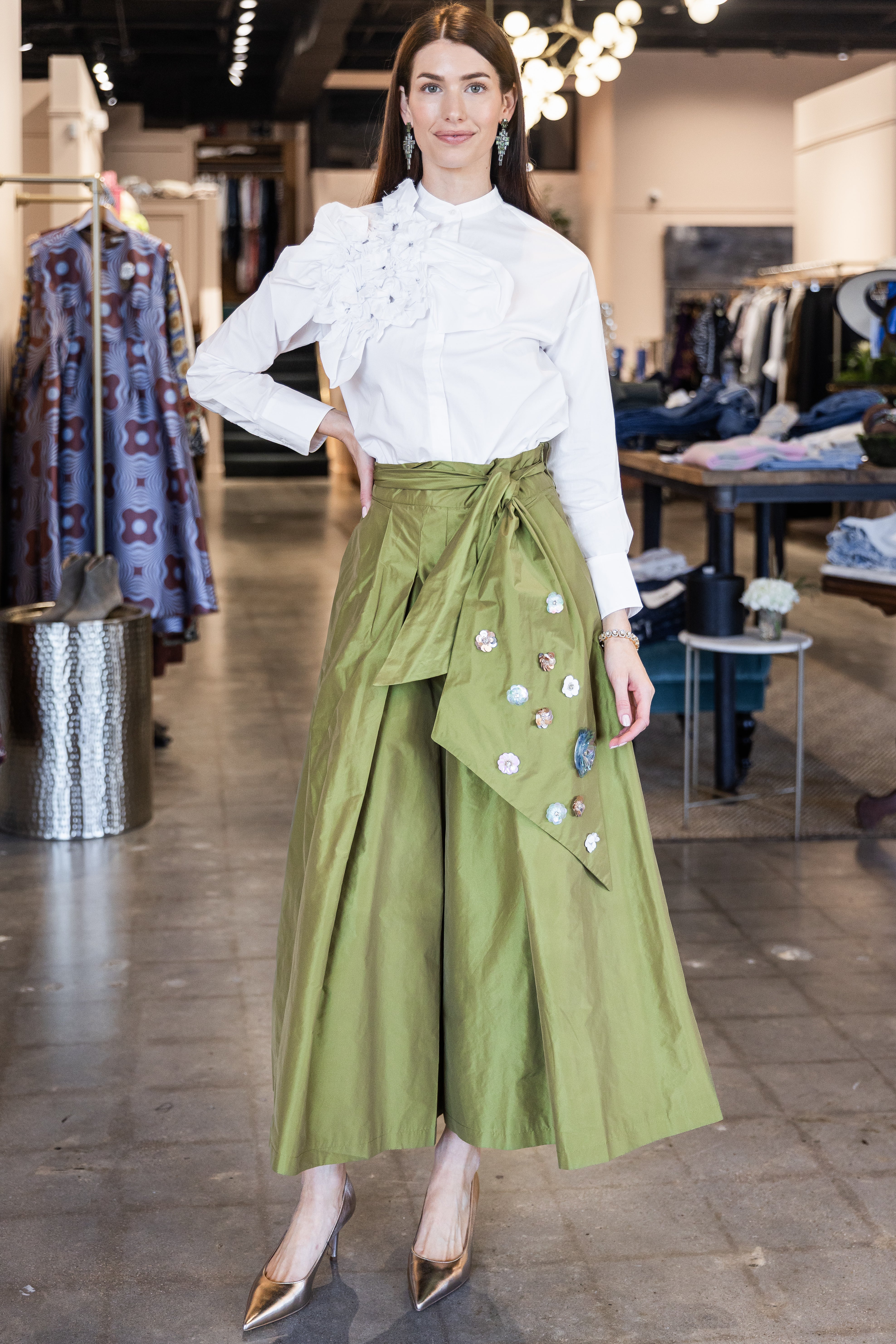 Taffeta Midi Skirt - Olive