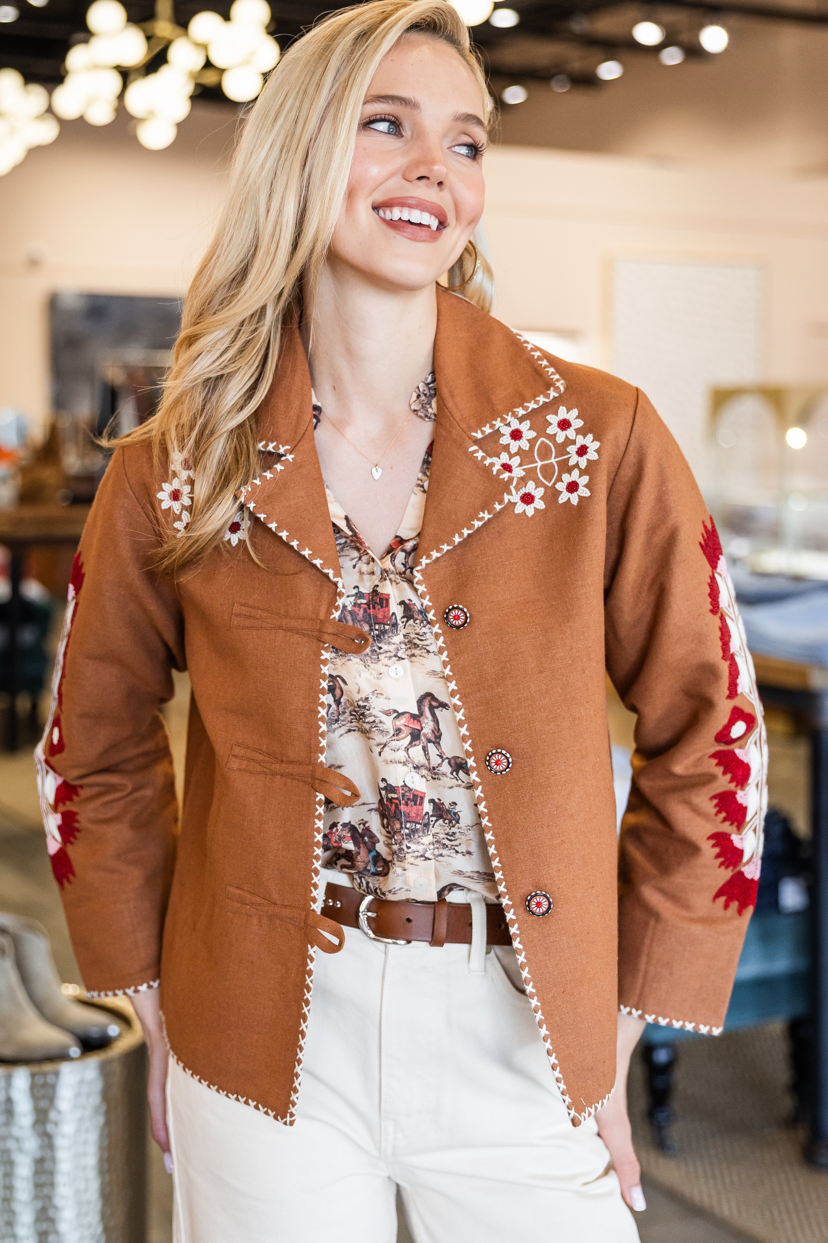 Western Cactus Bloom Jacket - White Cactus