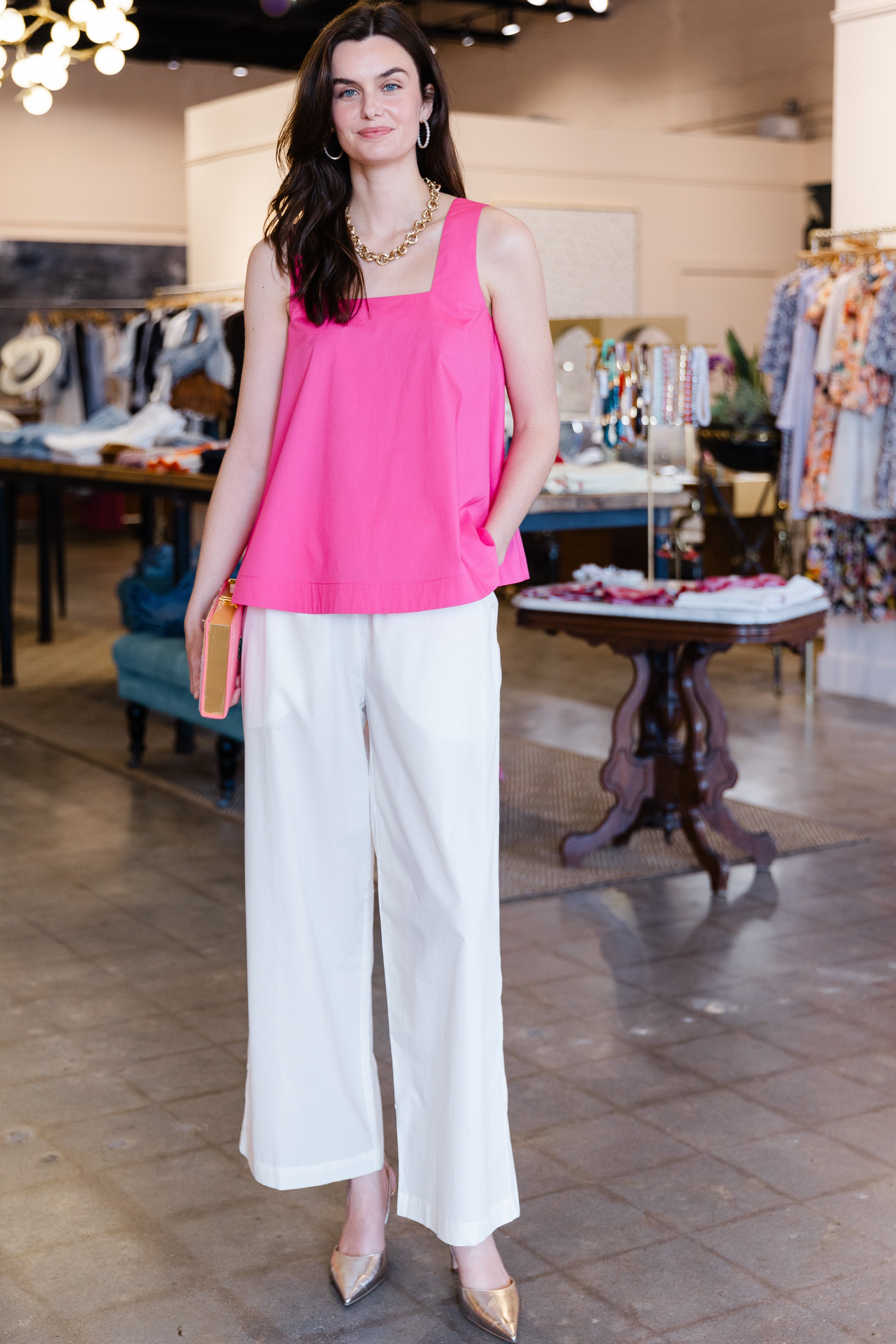 Square Neck Sleeveless Top - Pink