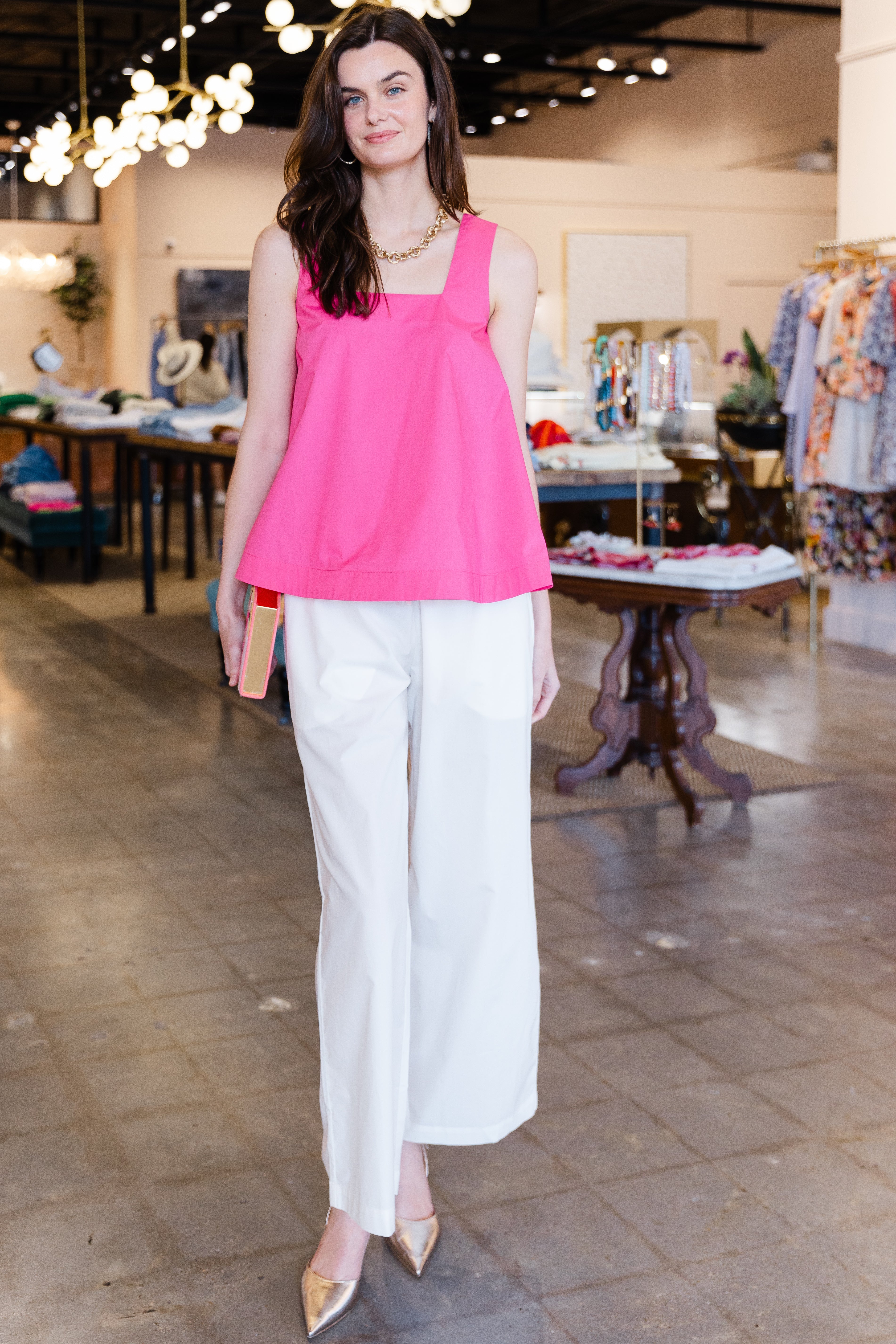 Square Neck Sleeveless Top - Pink