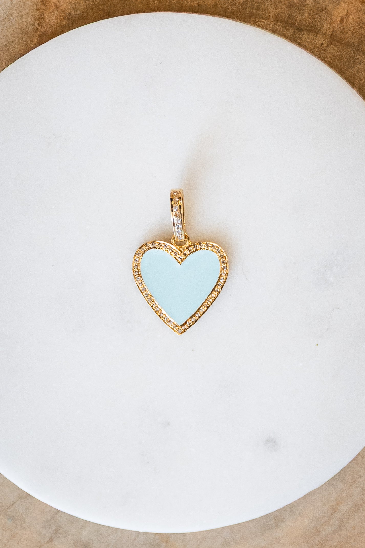 c103- small enamel heart light blue/brass