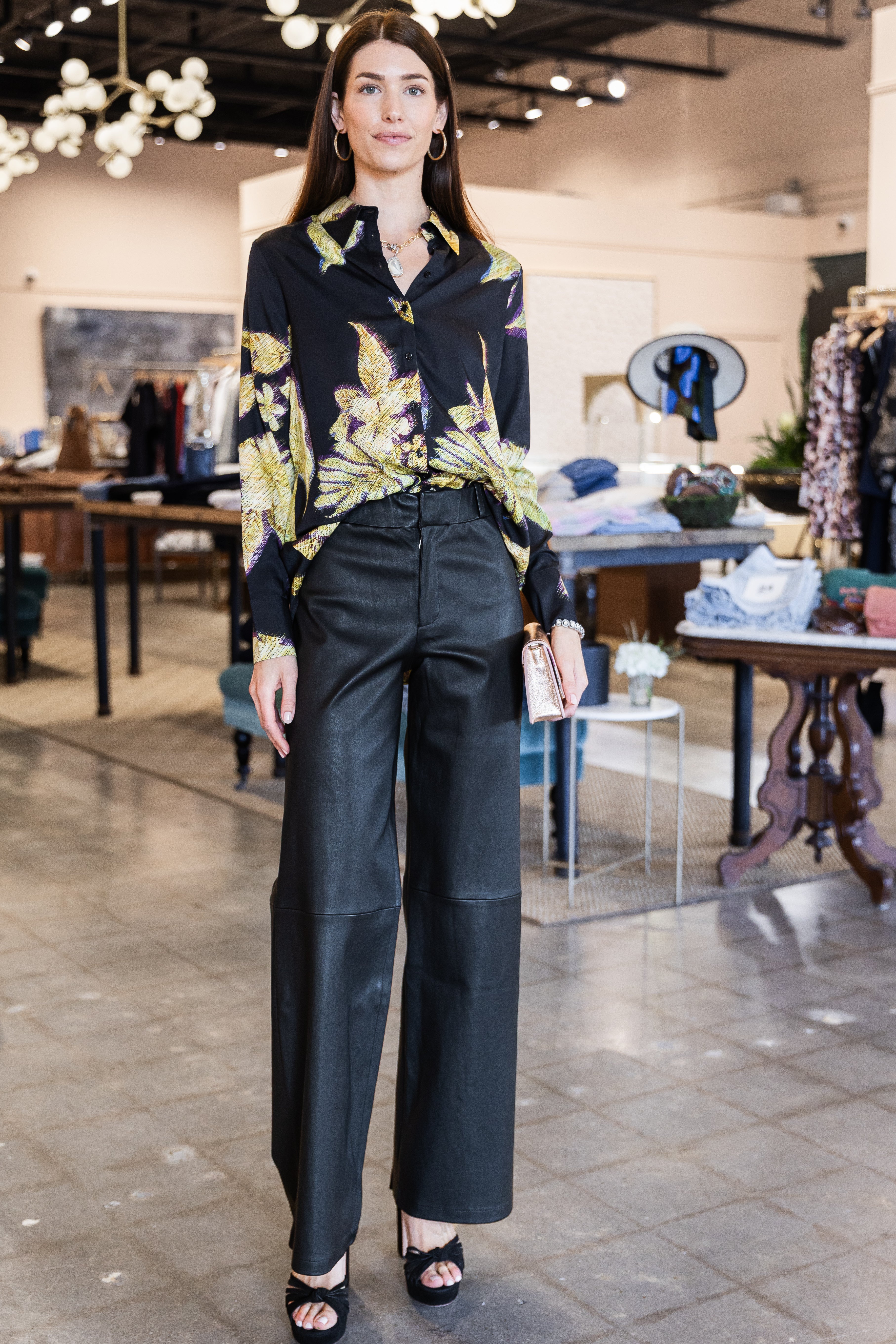 Floral Print Blouse - Gold