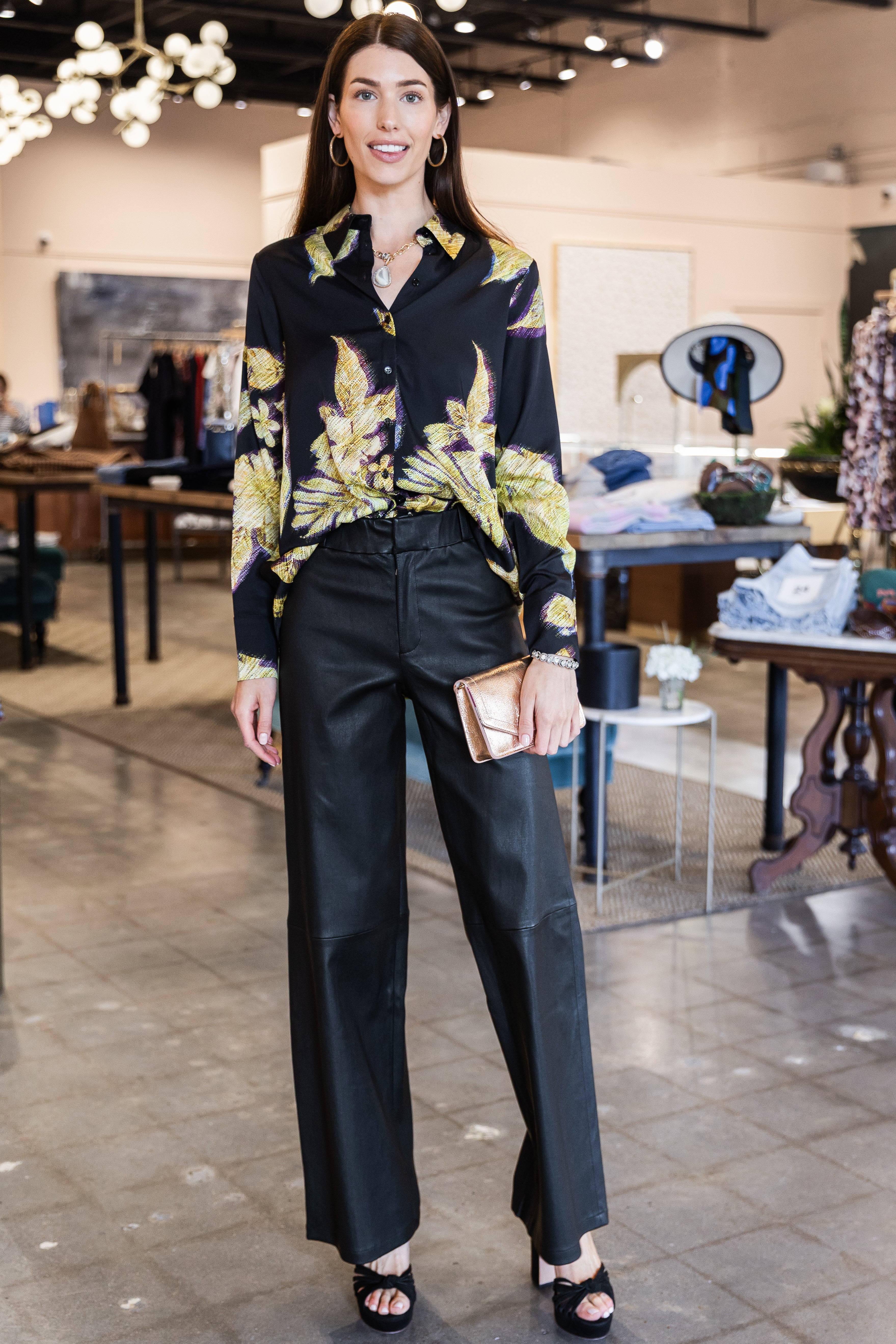 Floral Print Blouse - Gold