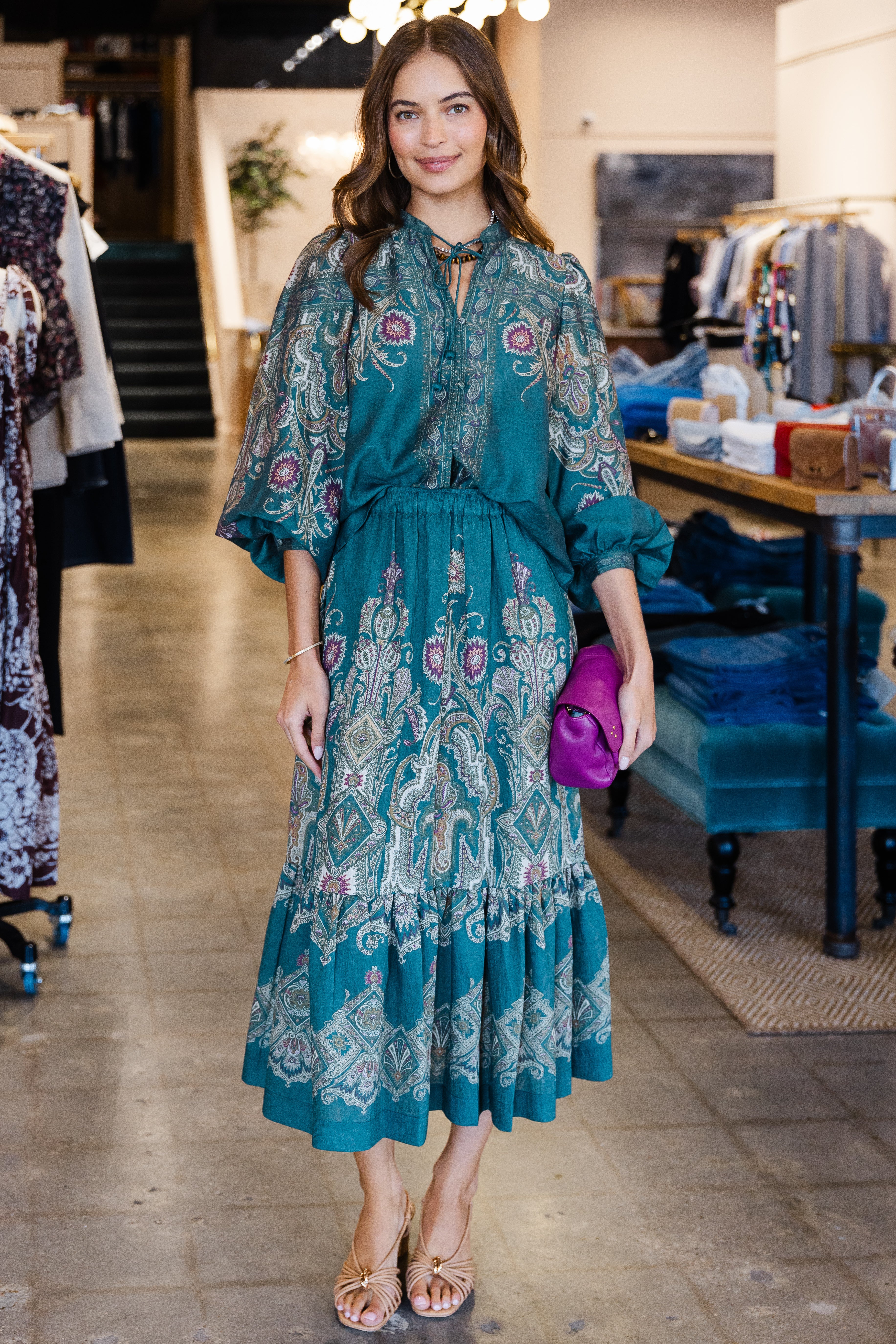 Hyacinth Print L/Slv Top - Green