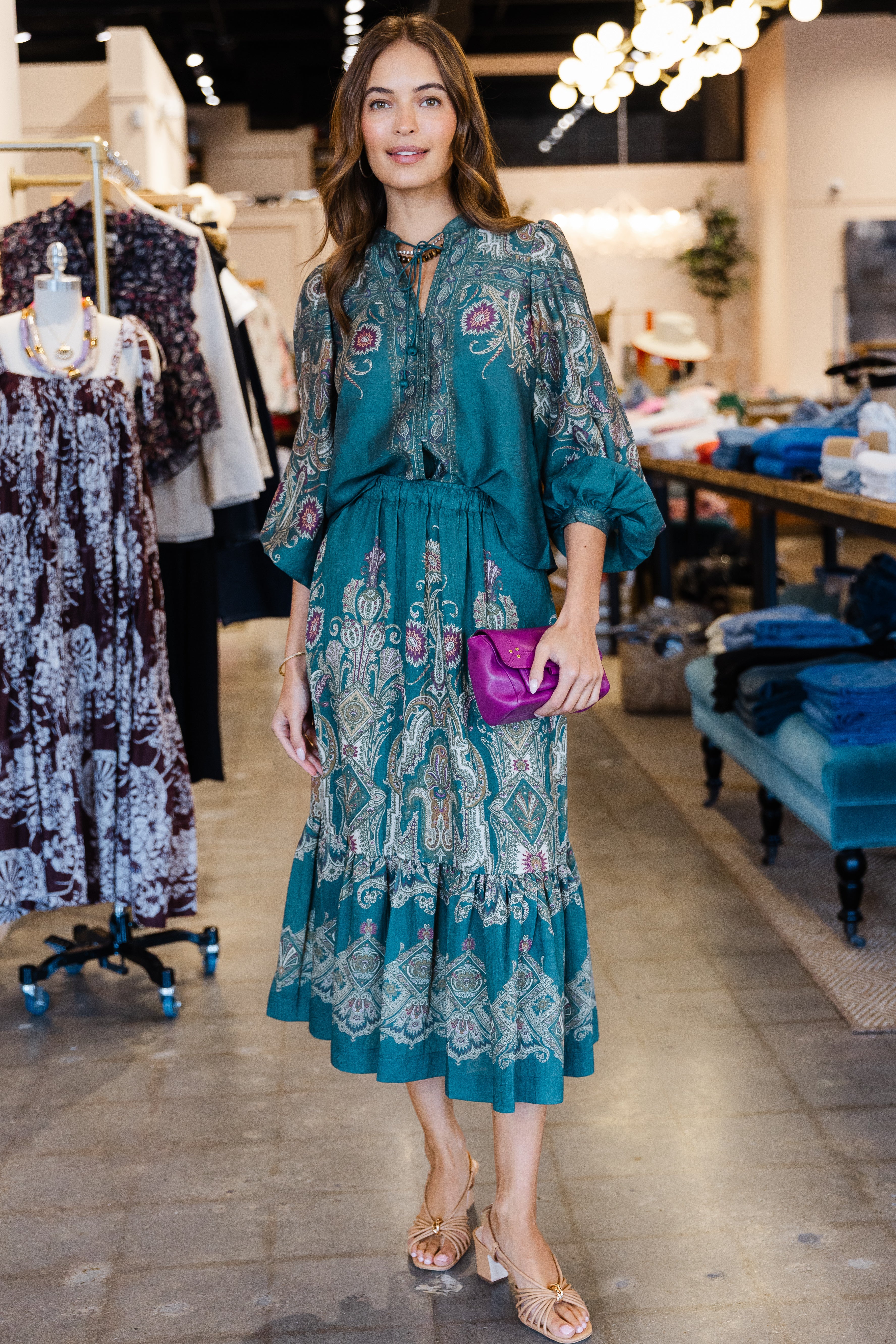 Hyacinth Print L/Slv Top - Green