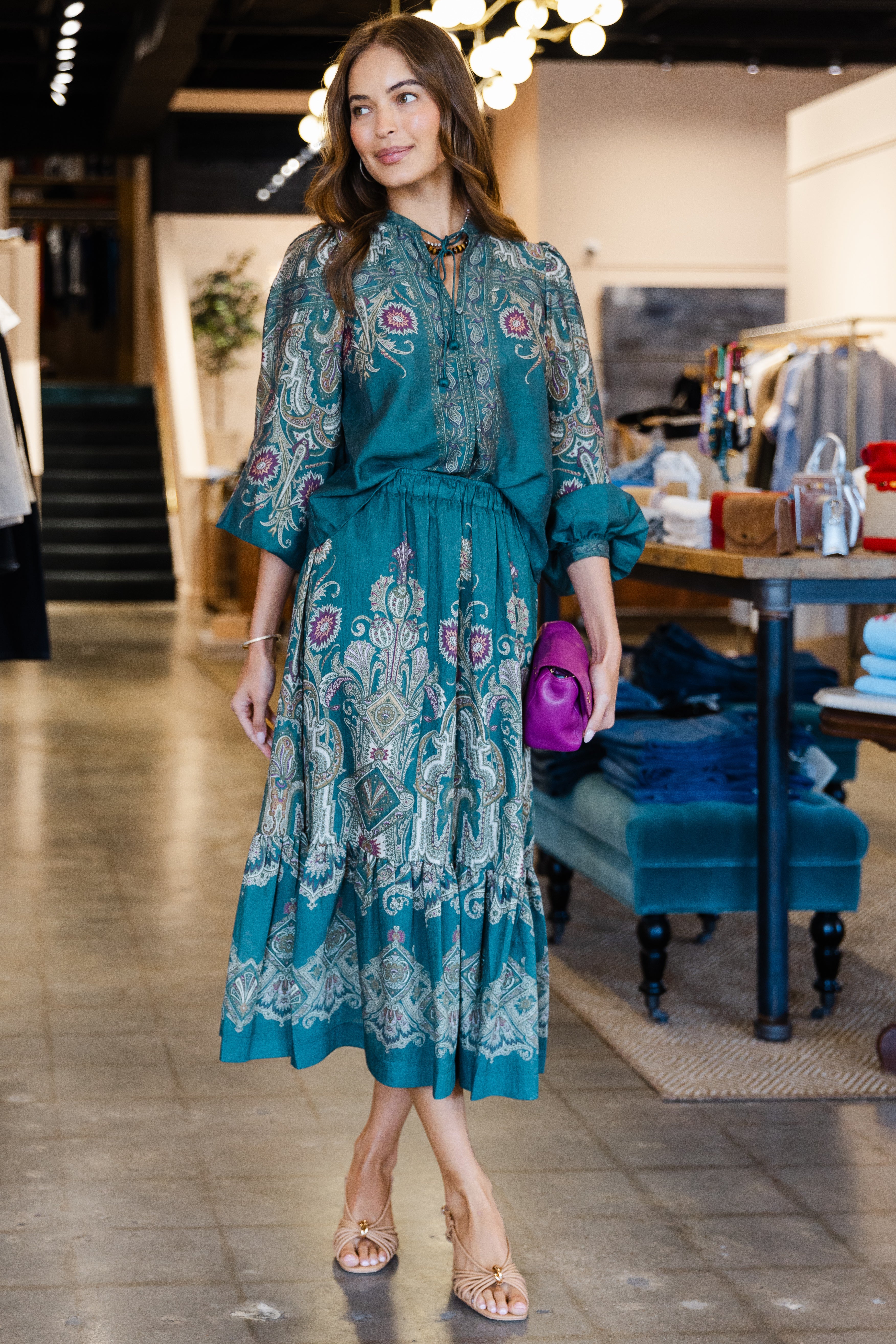 Hyacinth Print L/Slv Top - Green