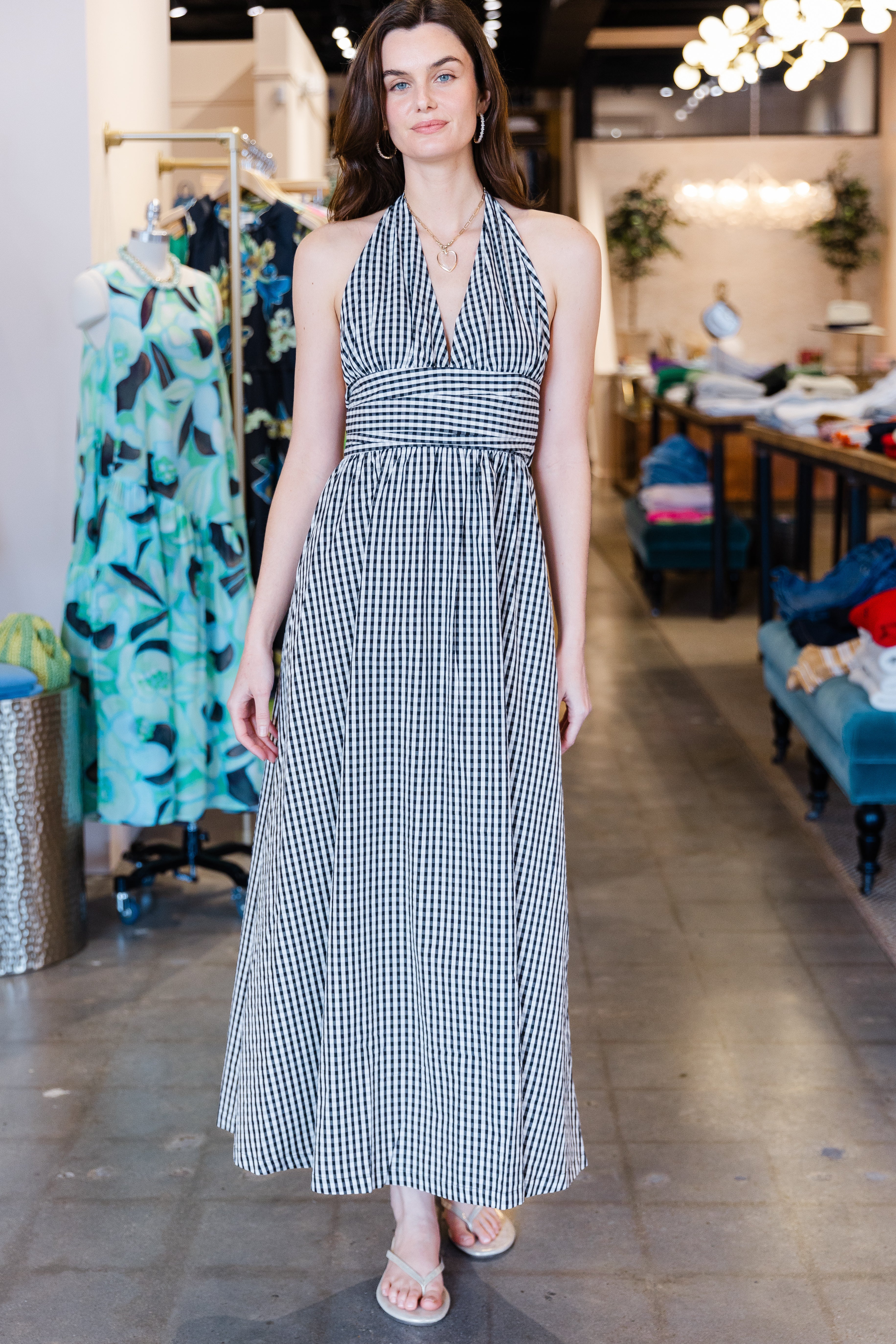 Lido Maxi Dress - Black Textured Gingham