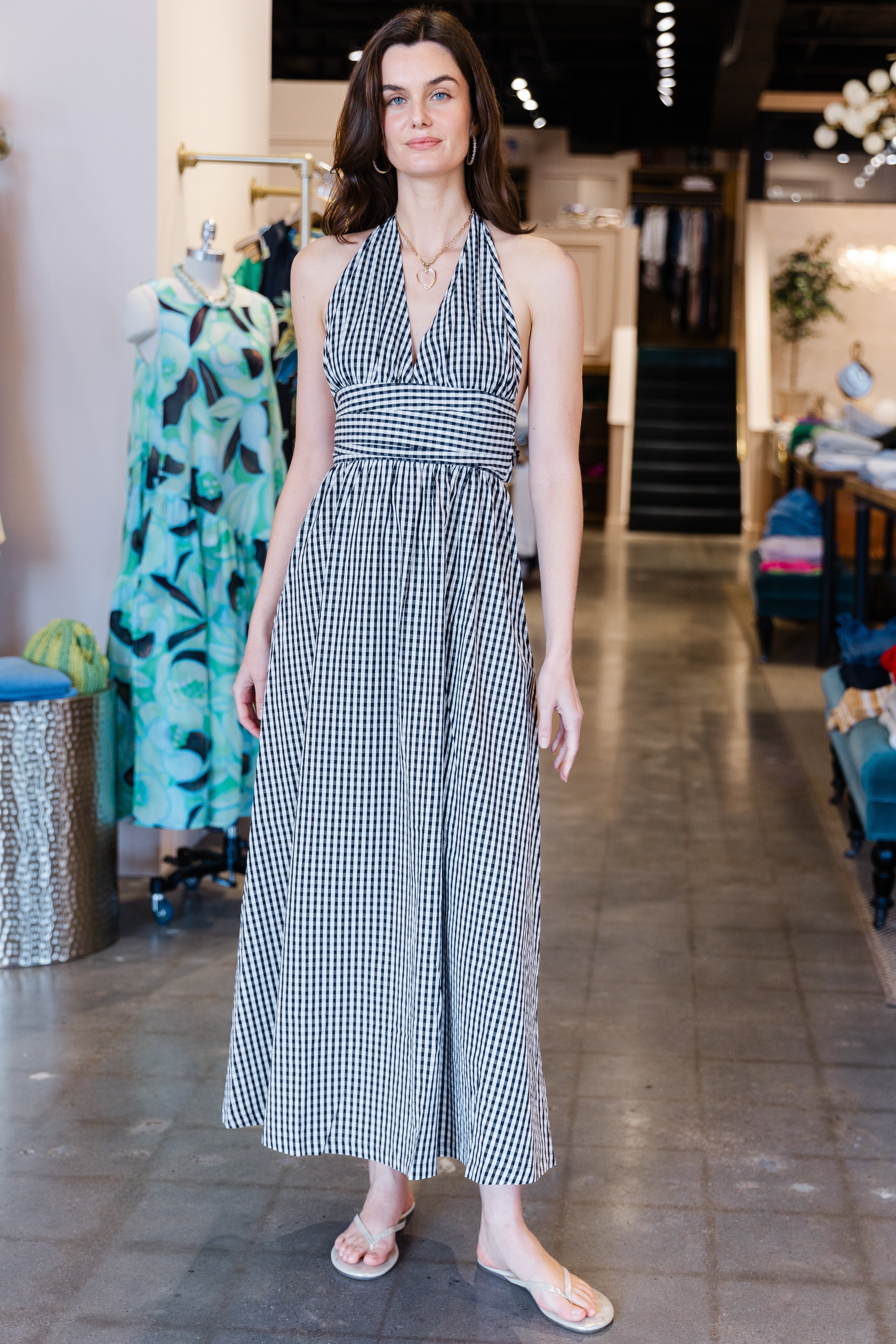 Lido Maxi Dress - Black Textured Gingham
