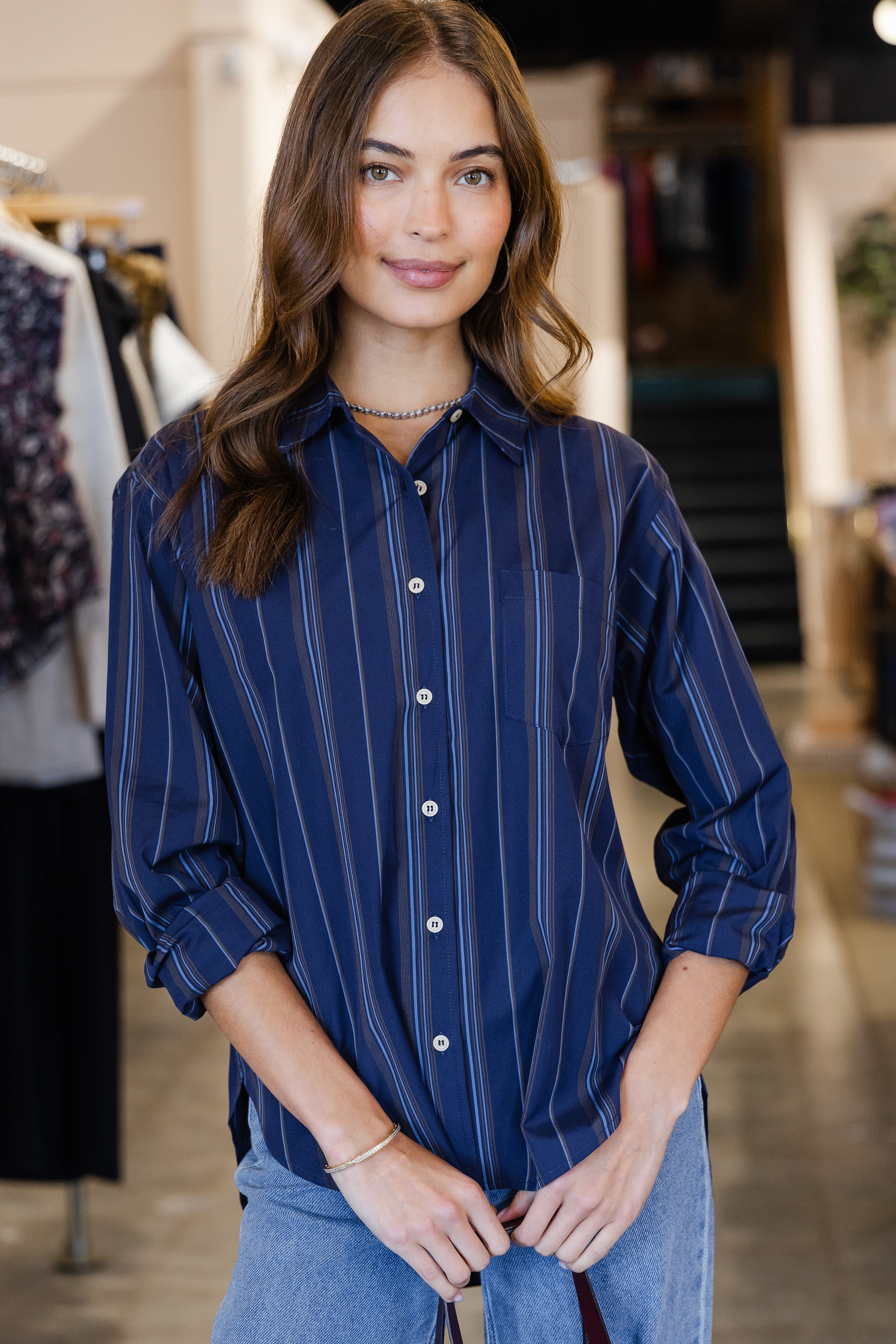 The Weekend Shirt- Royal Stripe