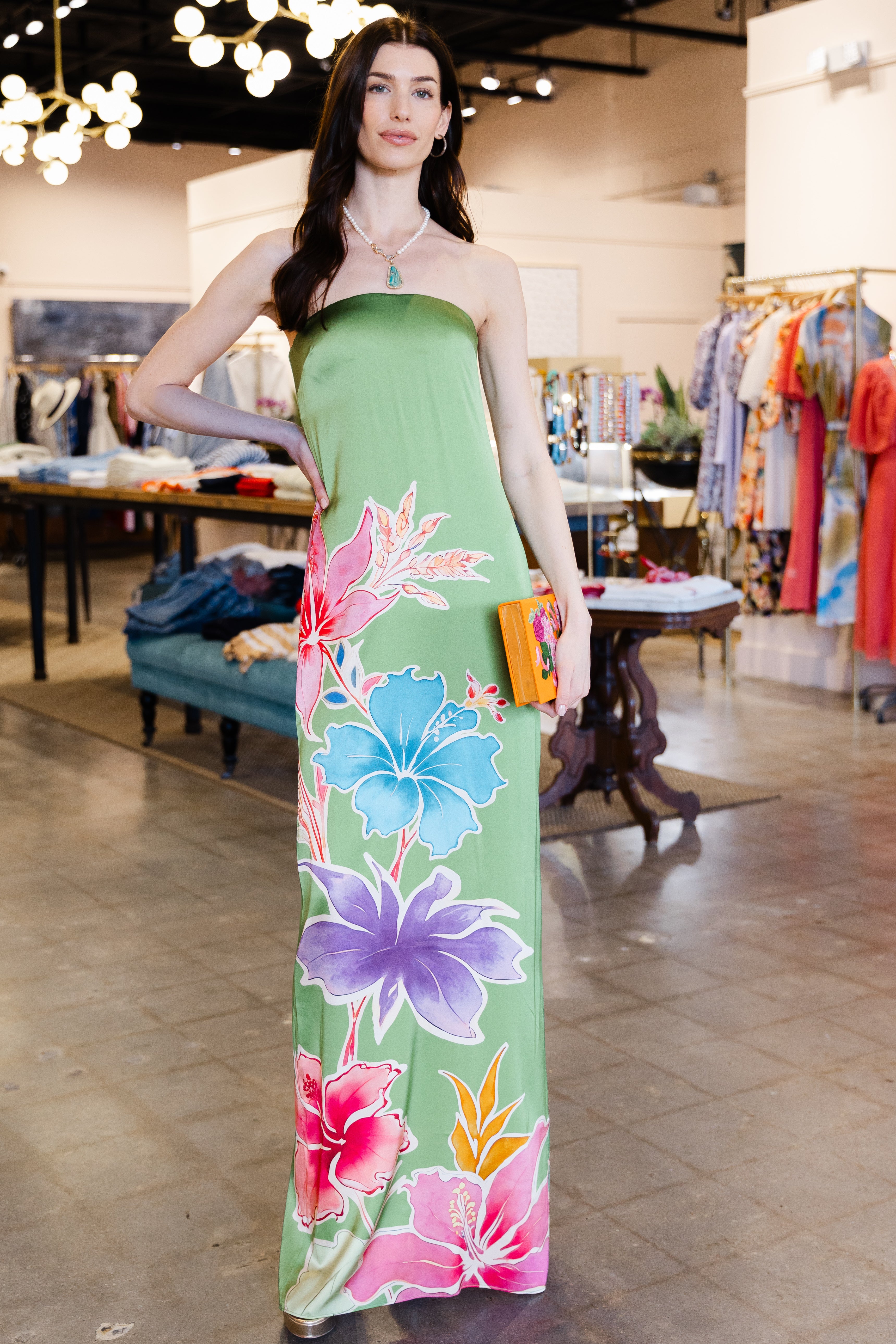 Vivi Silk Dress - Kiwi Hibiscus Floral