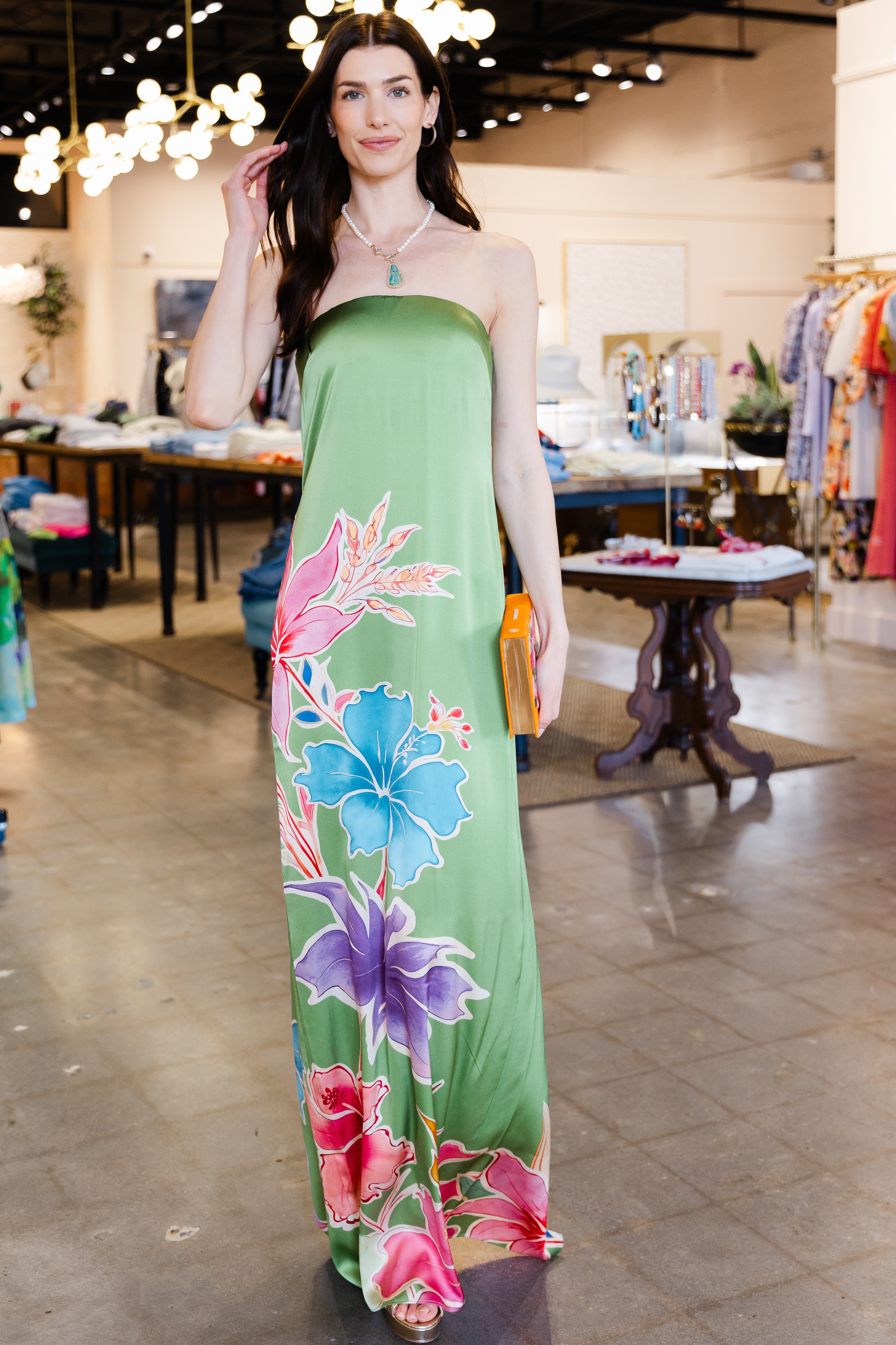 Vivi Silk Dress - Kiwi Hibiscus Floral