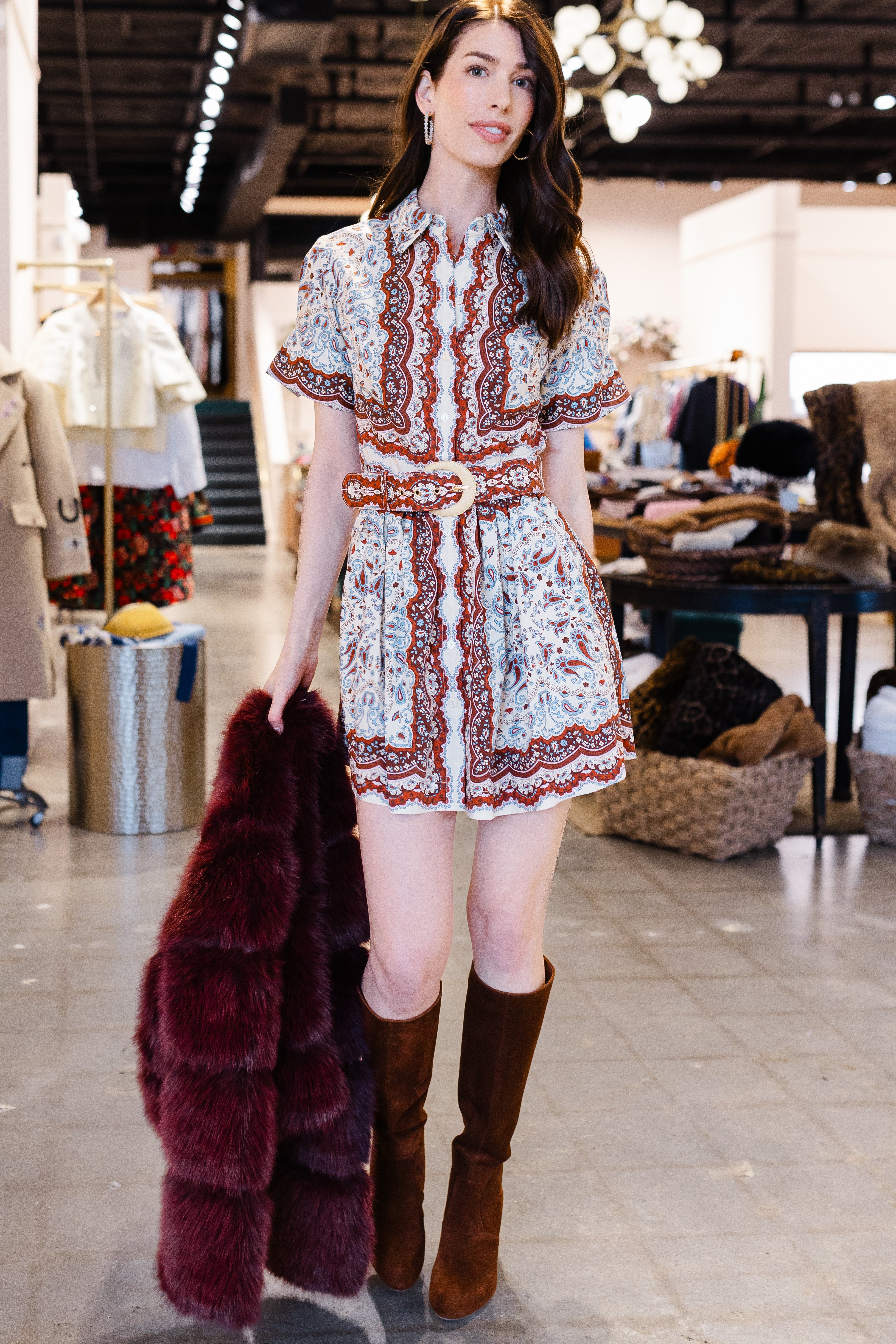 Malena Mini Dress - Paisley Scarf Ivory