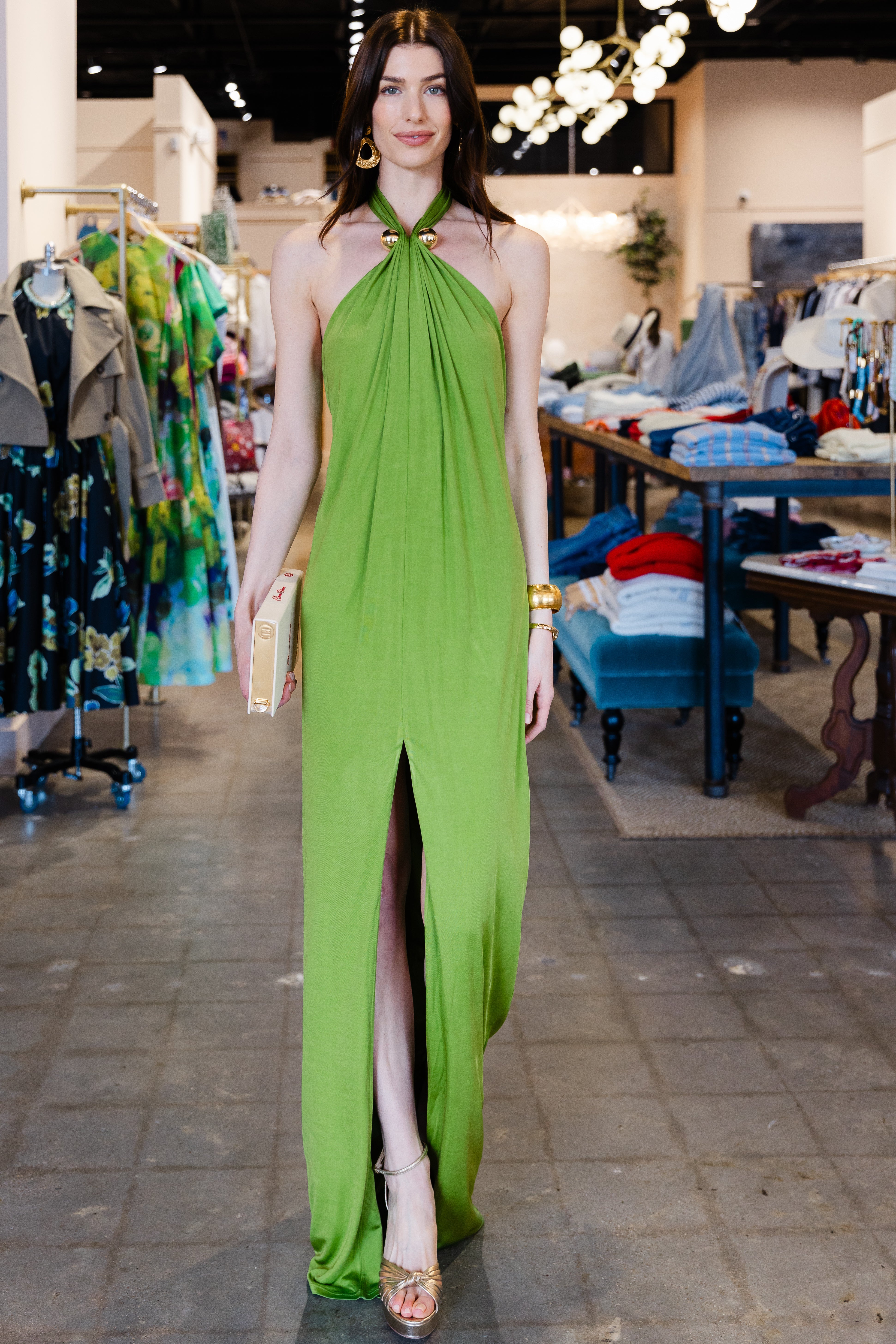 Becs Dress - Kiwi/Gold