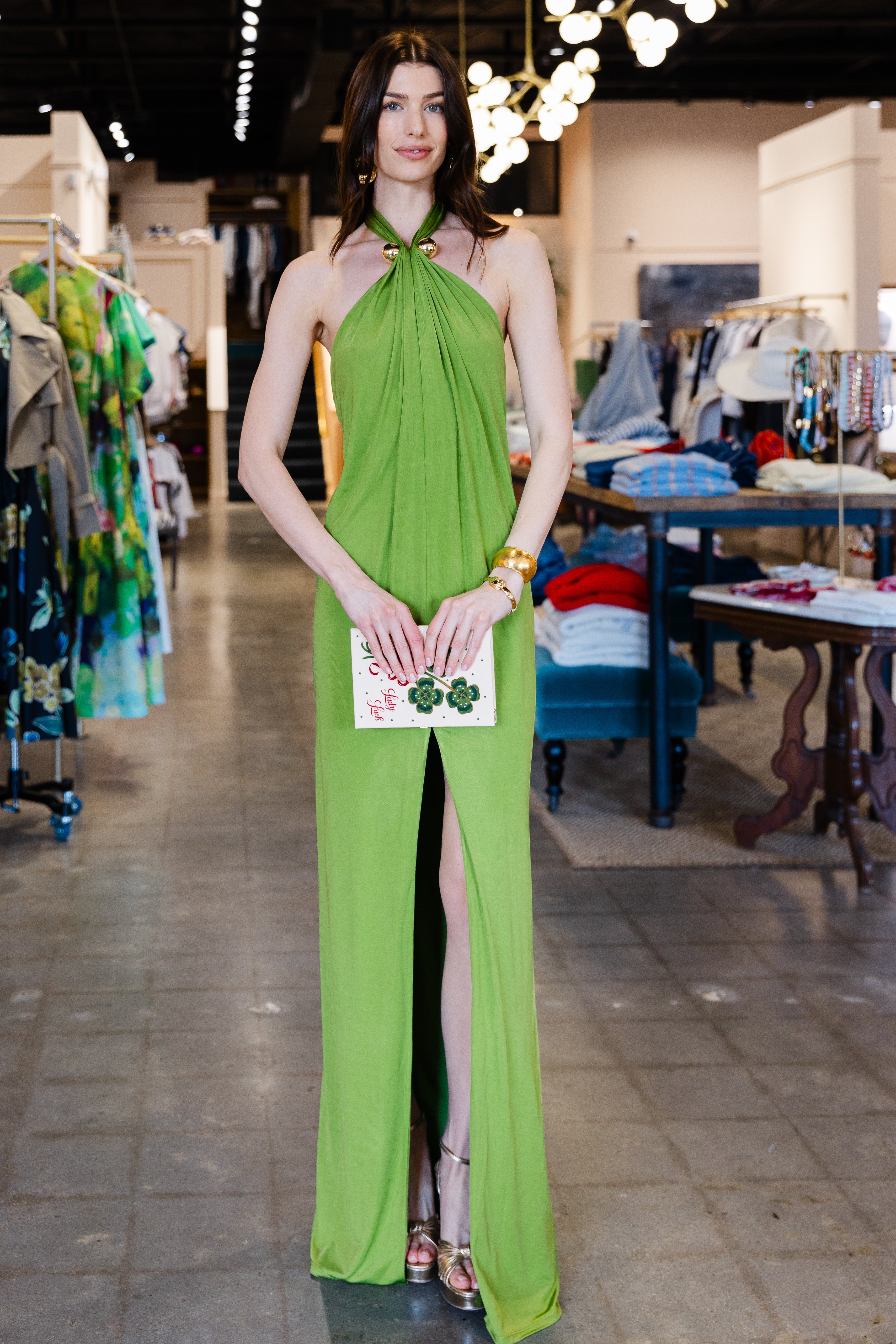 Becs Dress - Kiwi/Gold