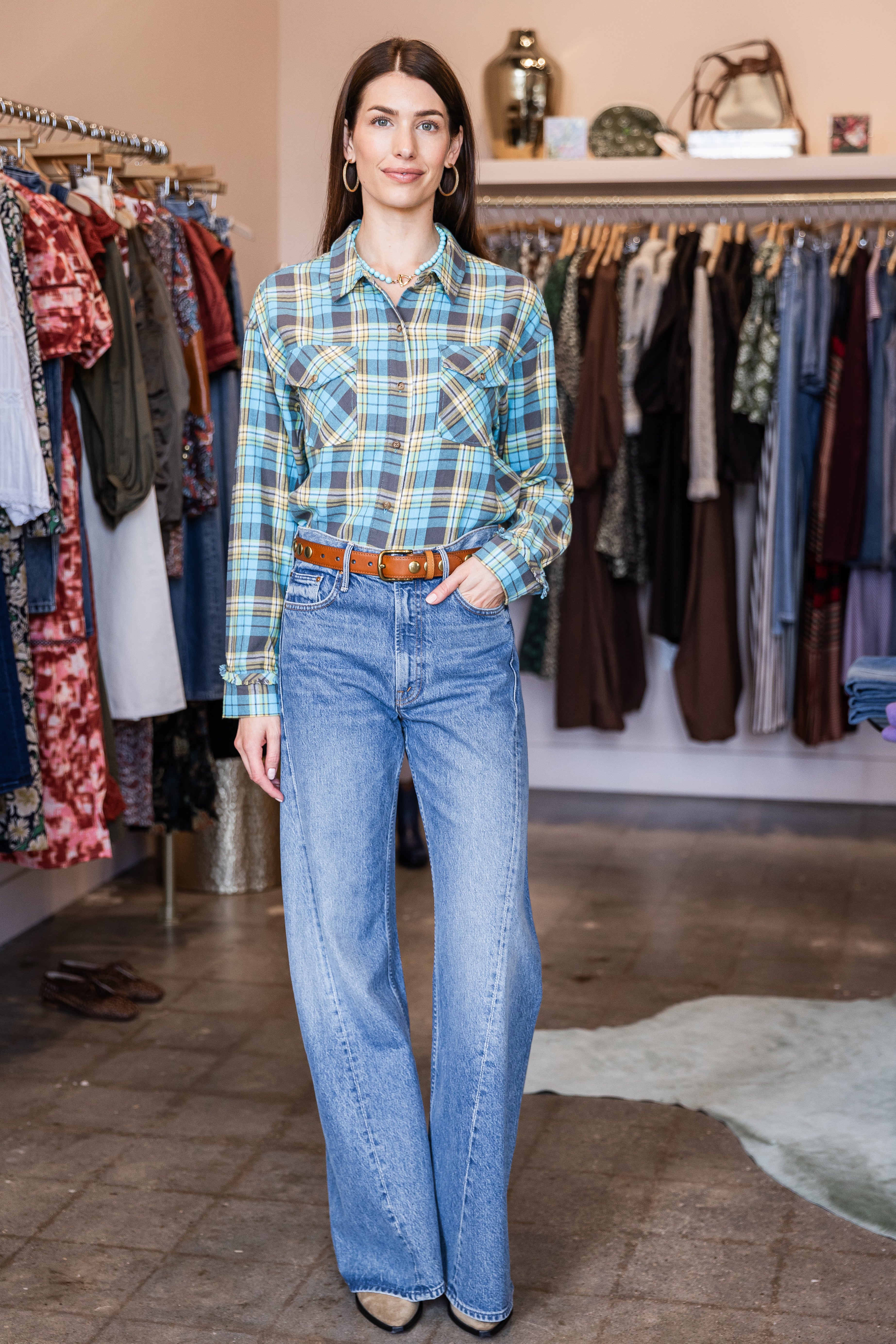 Ian Shirt - Turquoise Yellow Plaid