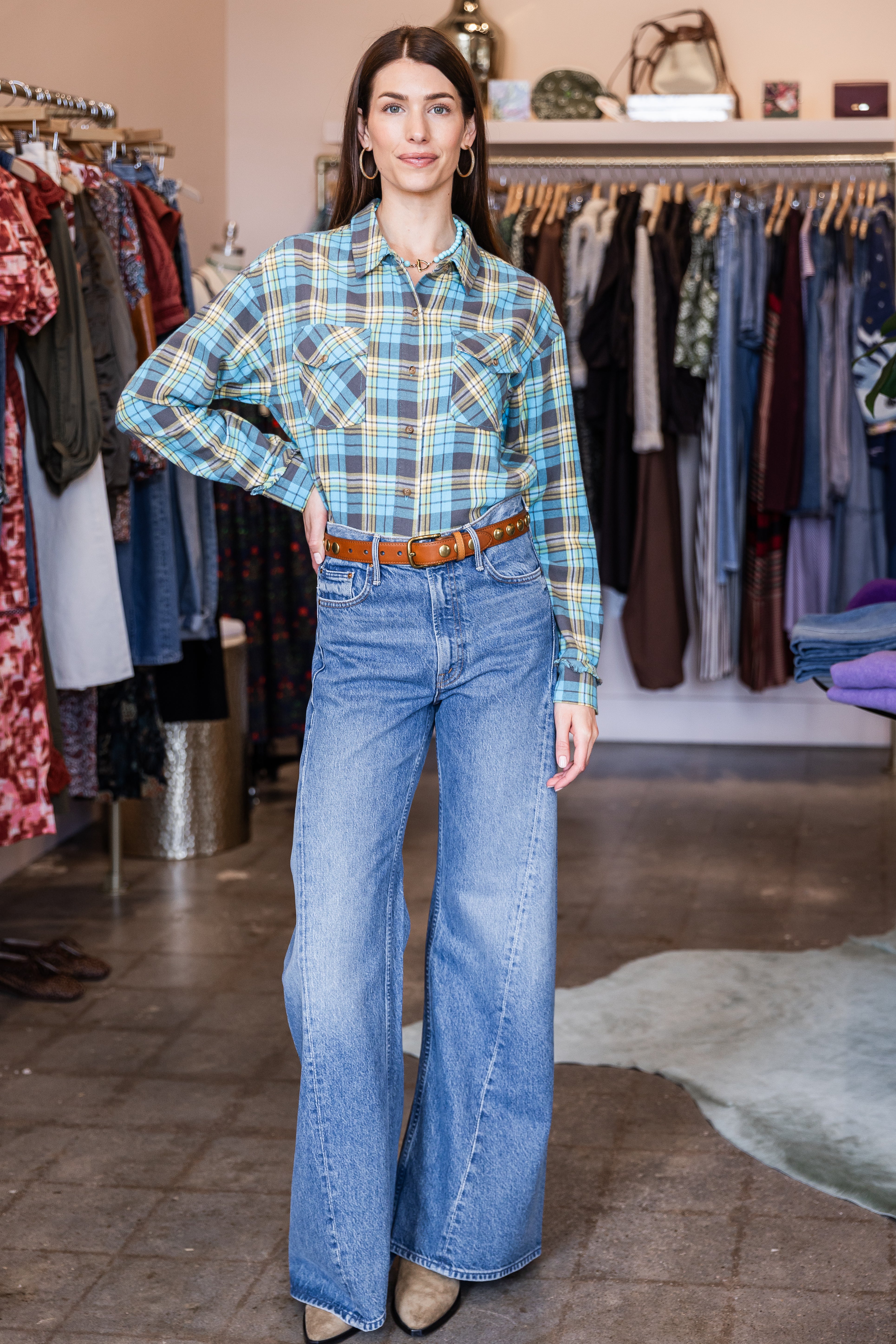 Ian Shirt - Turquoise Yellow Plaid