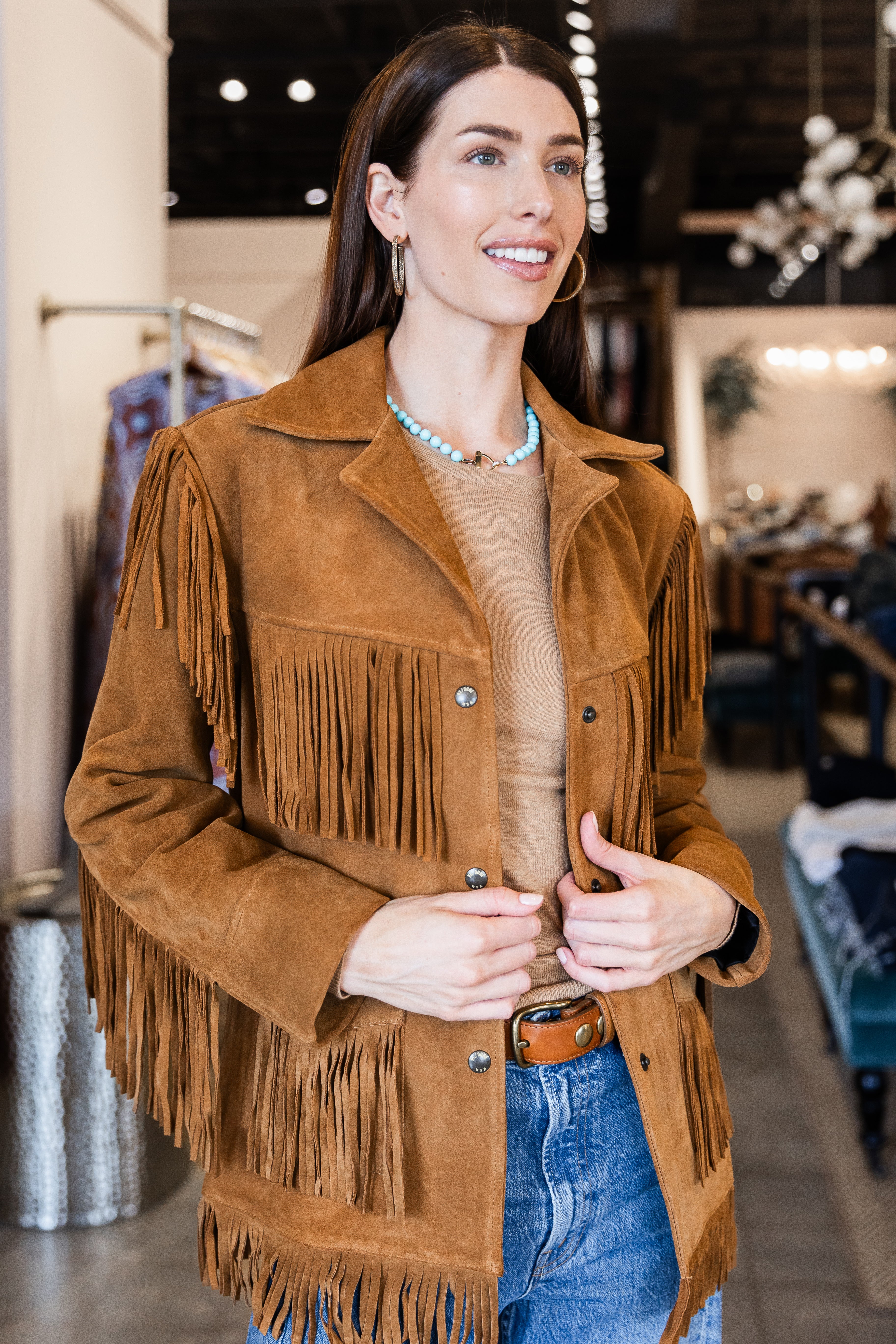 Suede Fringe Jacket - Tan