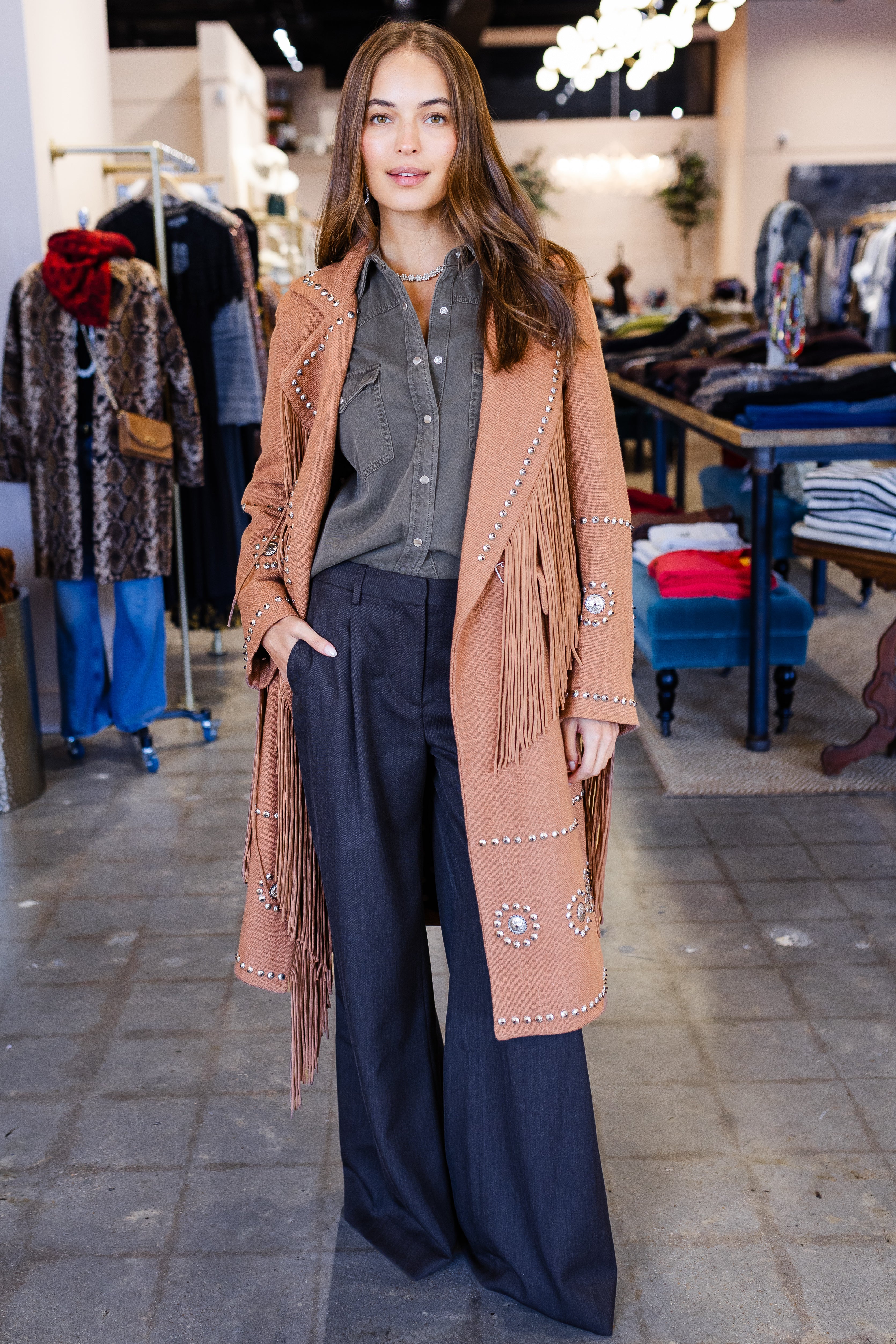 Petunia Fawn Stud Coat - Medium Brown