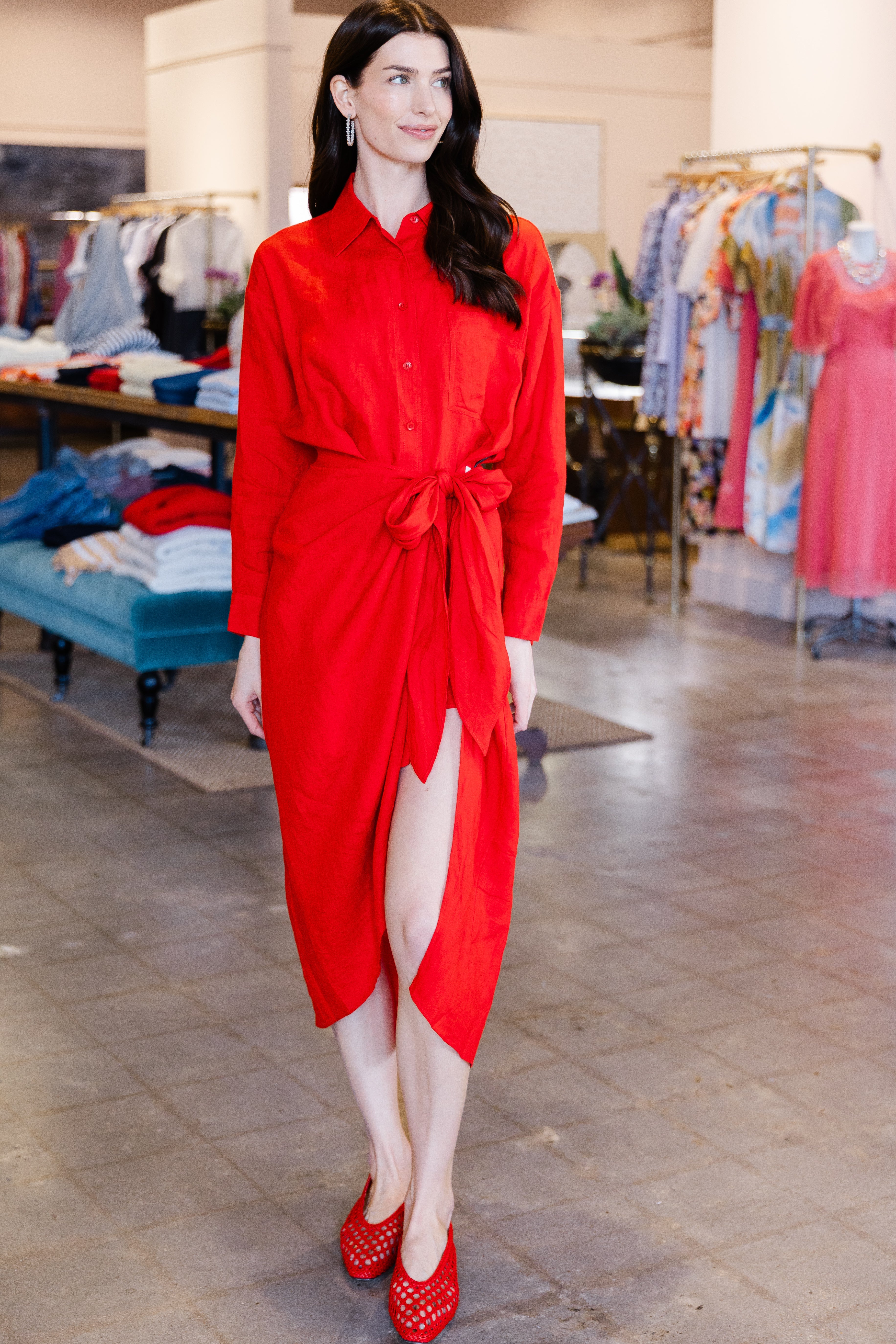 Alessandra Sarong Shirt Dress - Racing Red