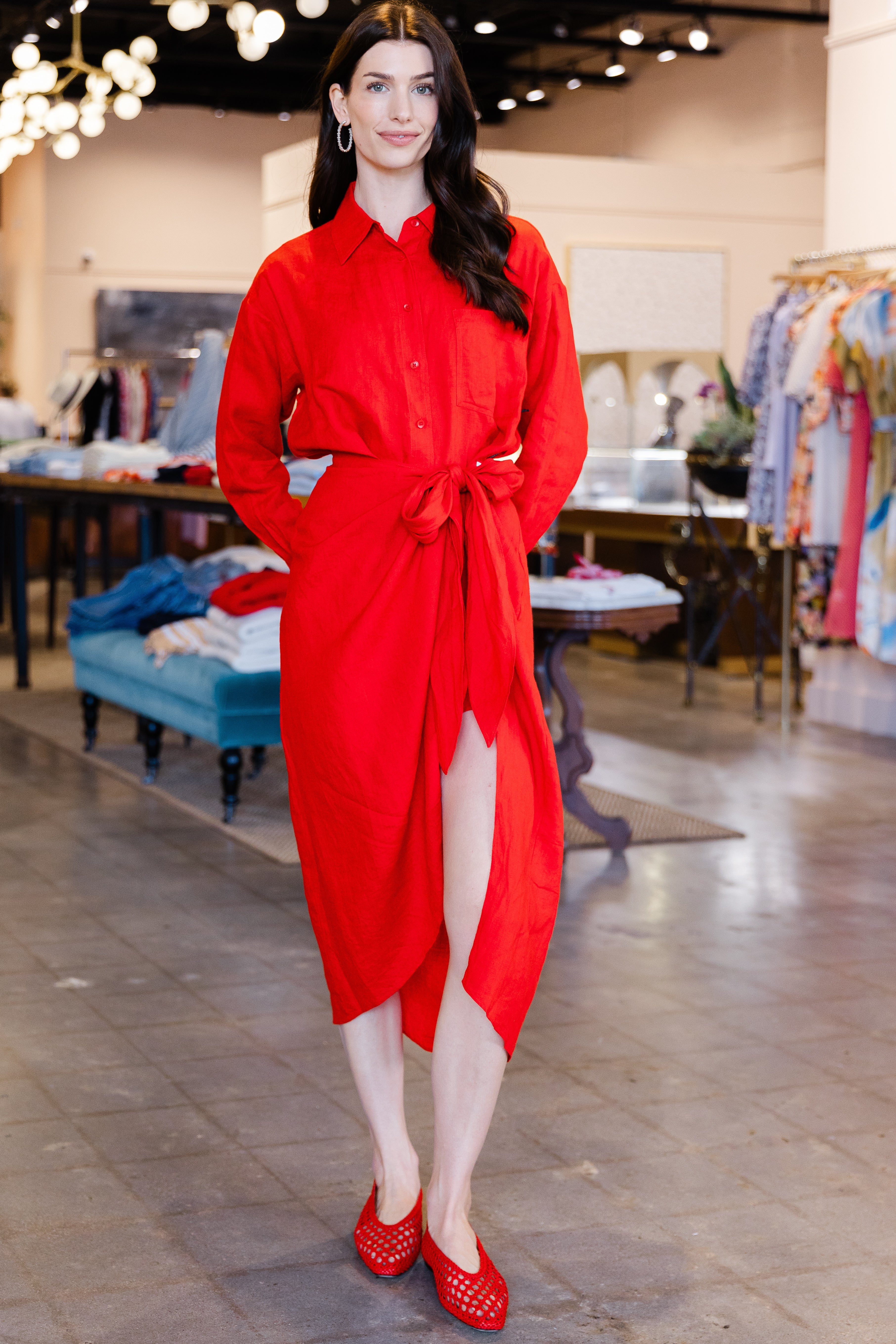 Alessandra Sarong Shirt Dress - Racing Red