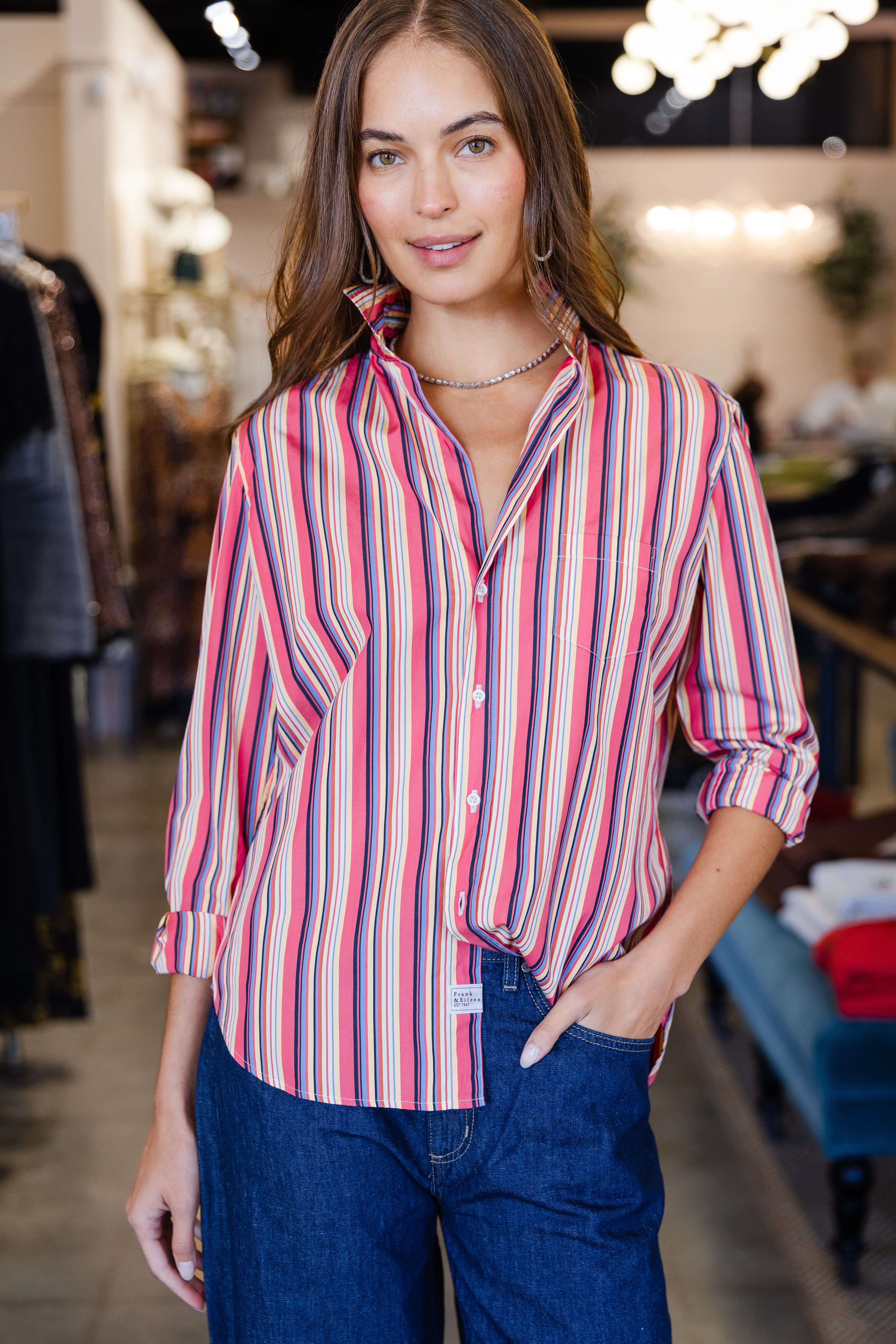 Eileen - Pink Yellow Blue Stripe