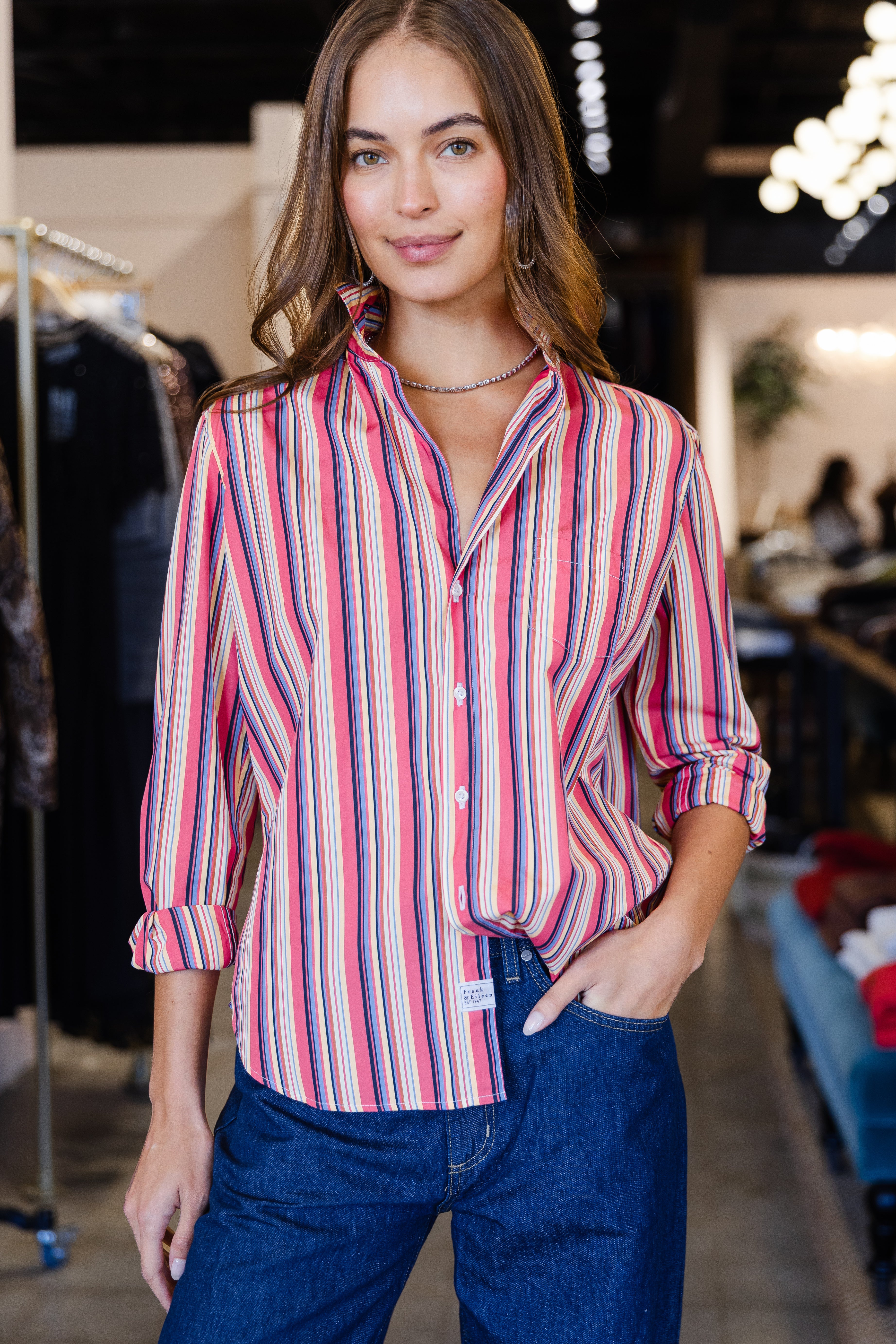 Eileen - Pink Yellow Blue Stripe