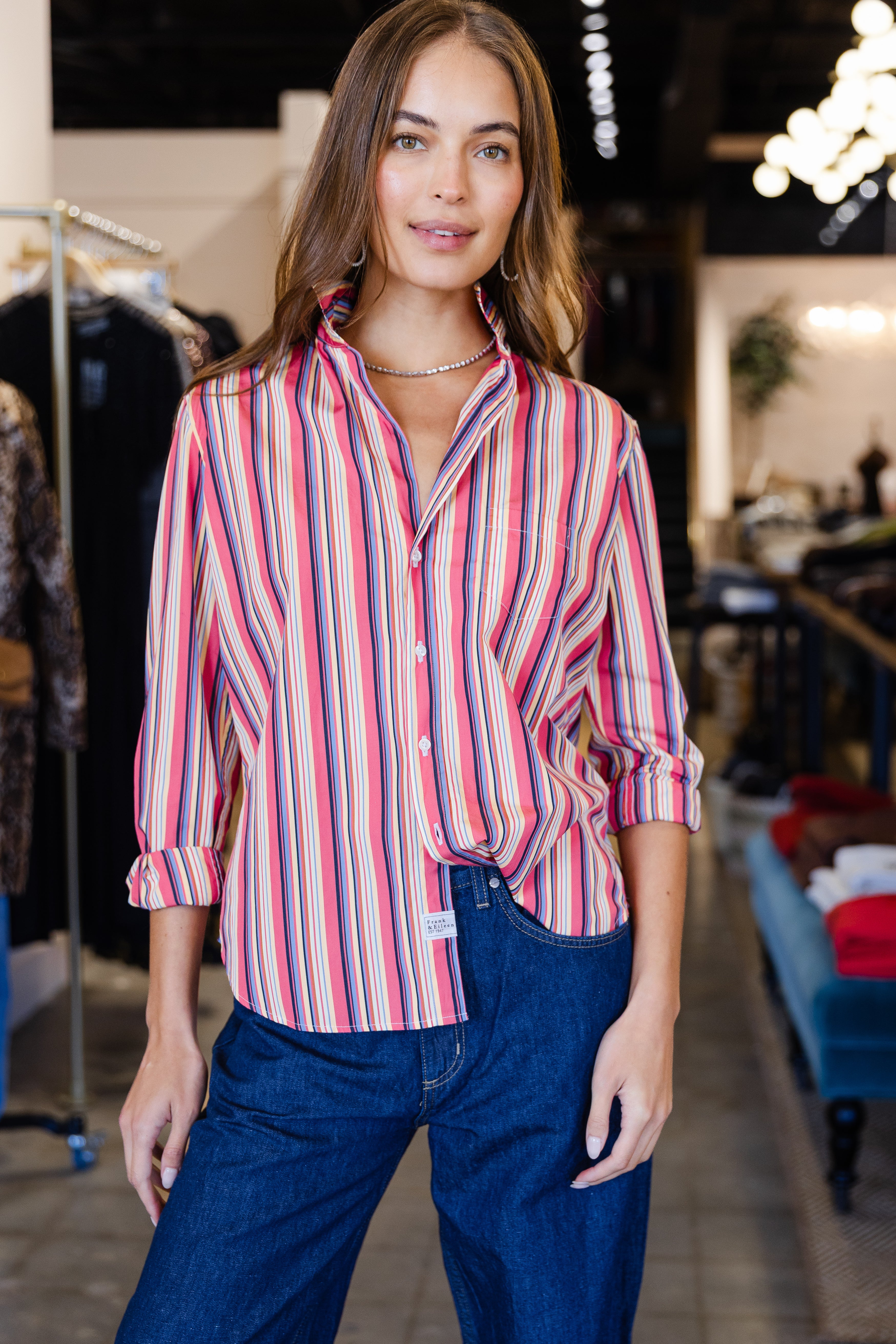 Eileen - Pink Yellow Blue Stripe