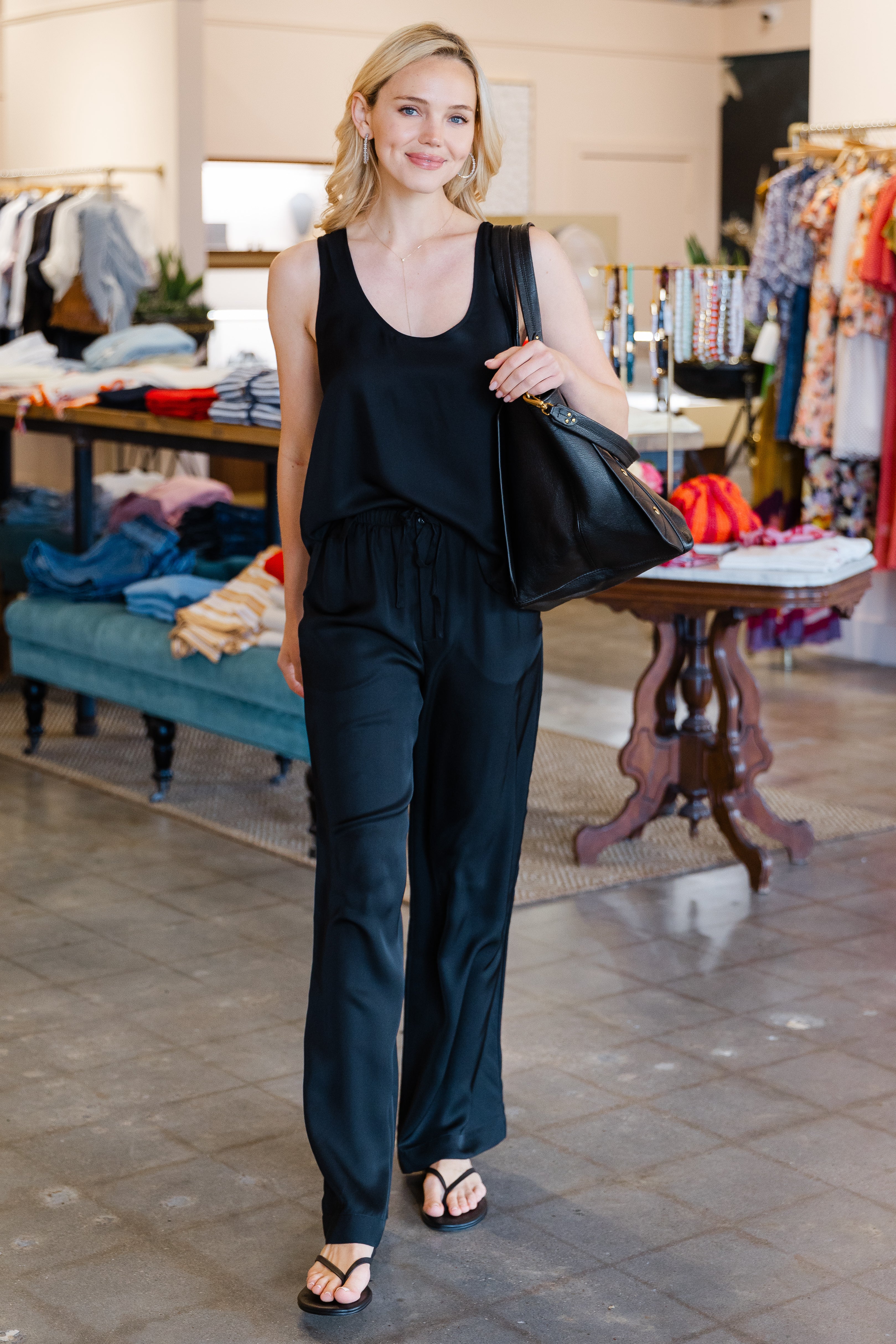 Silk Drawstring Pant - Black
